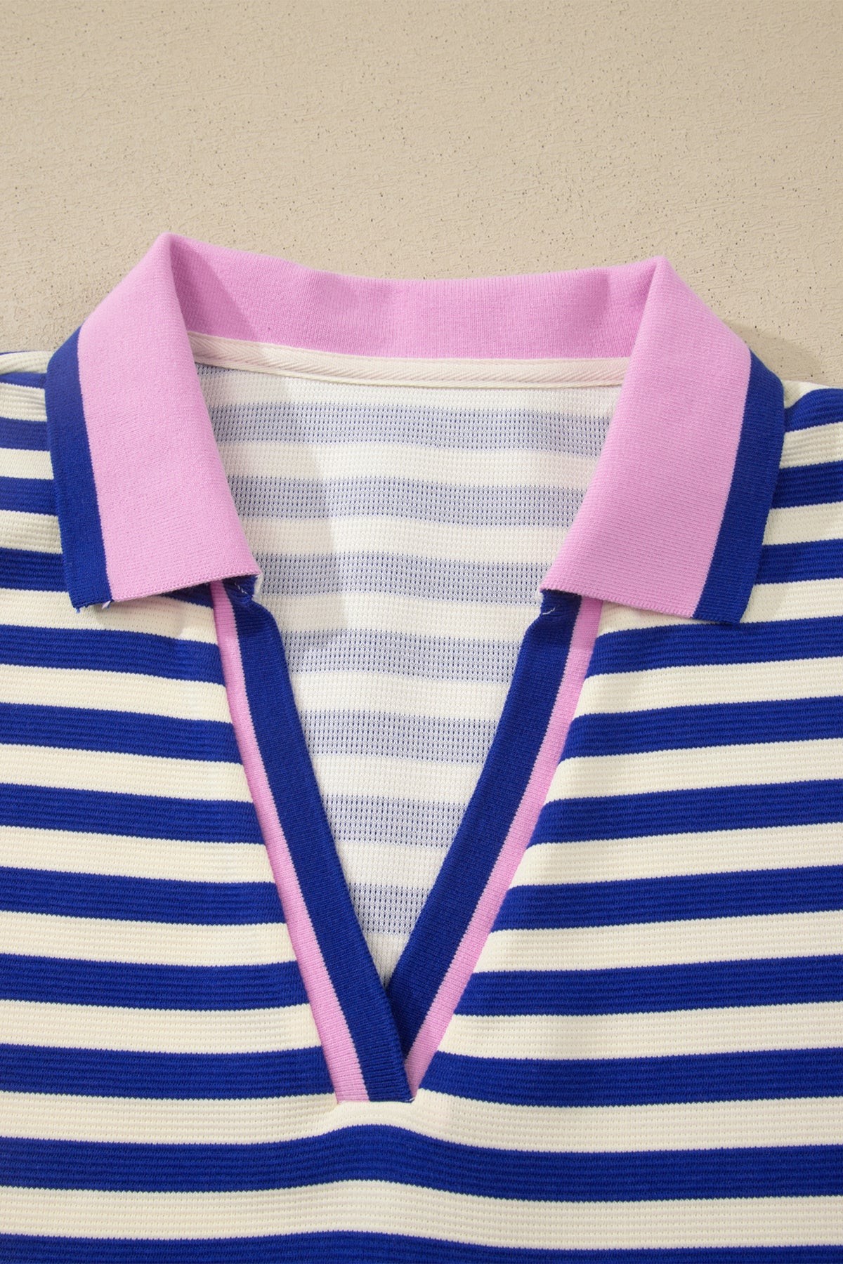 Dark Blue Striped Shift Dress Color-Block V-Neck Short-Sleeve Casual Summer