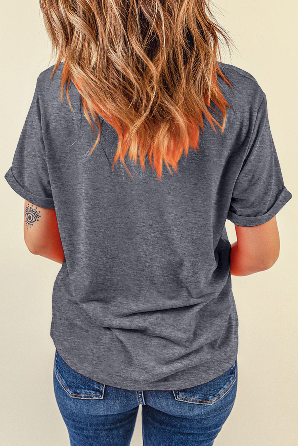 Gray Bunny Ear Bow Printed Easter Fashion T-Shirt