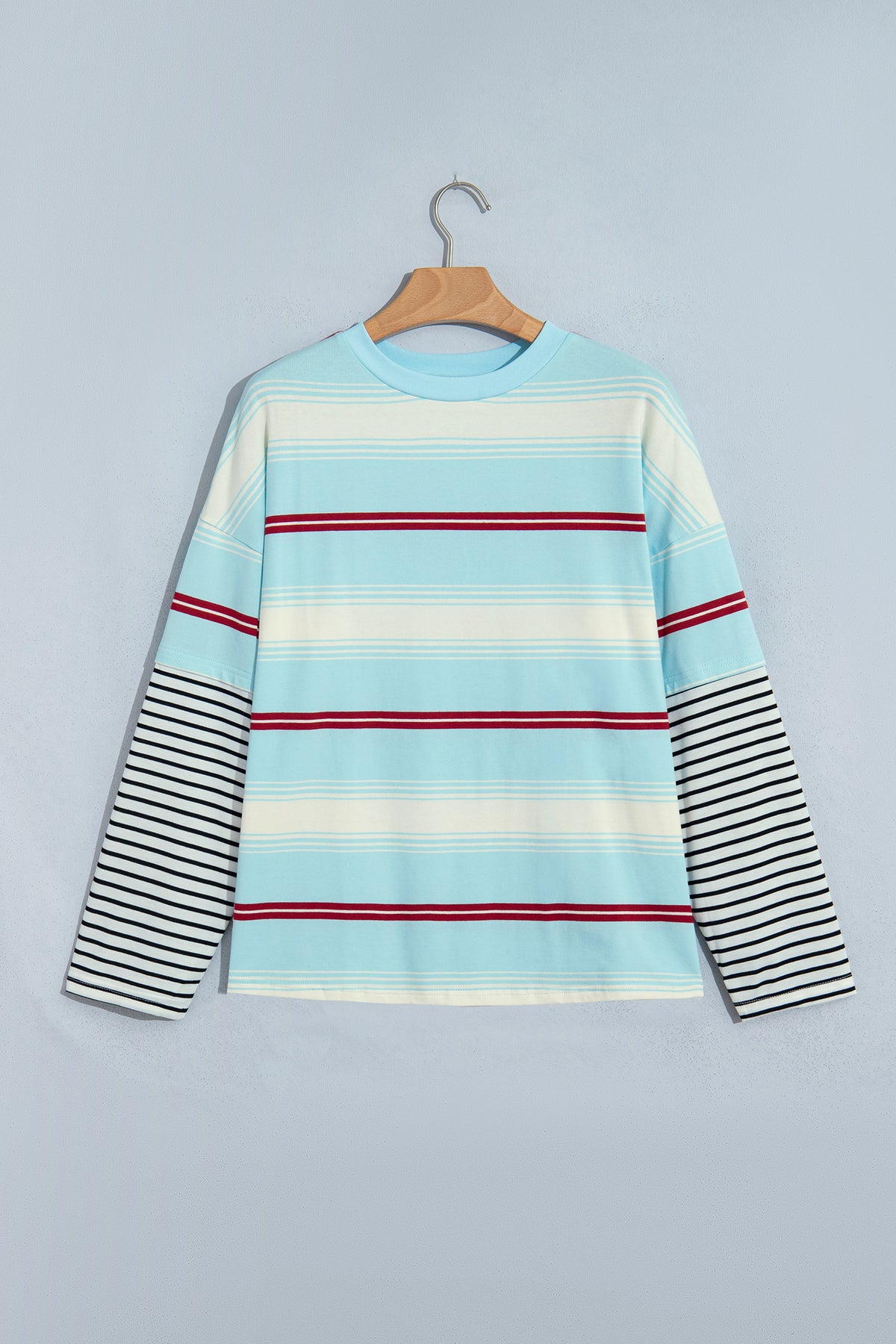 Sky Blue Stripe Striped Patchwork Pullover Top