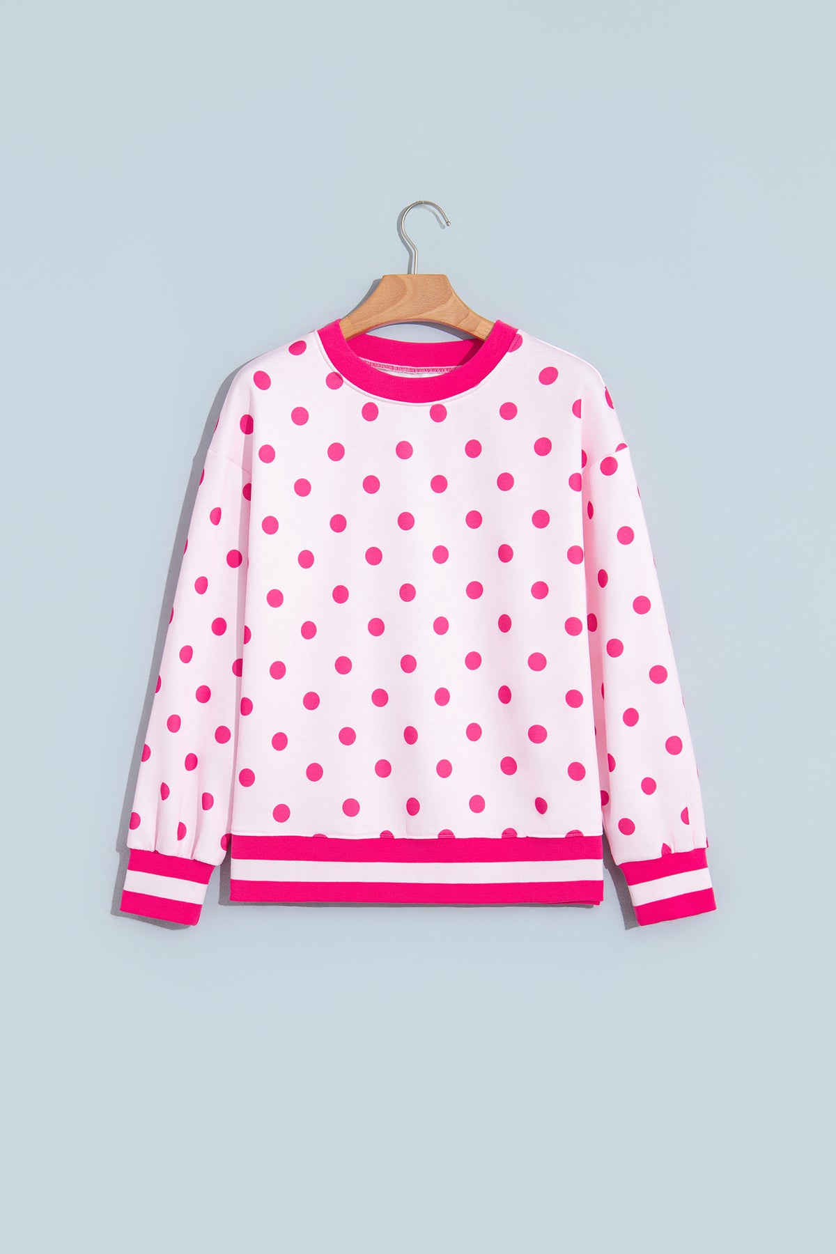 Pink Polka Dot Color Block Pullover Sweatshirt