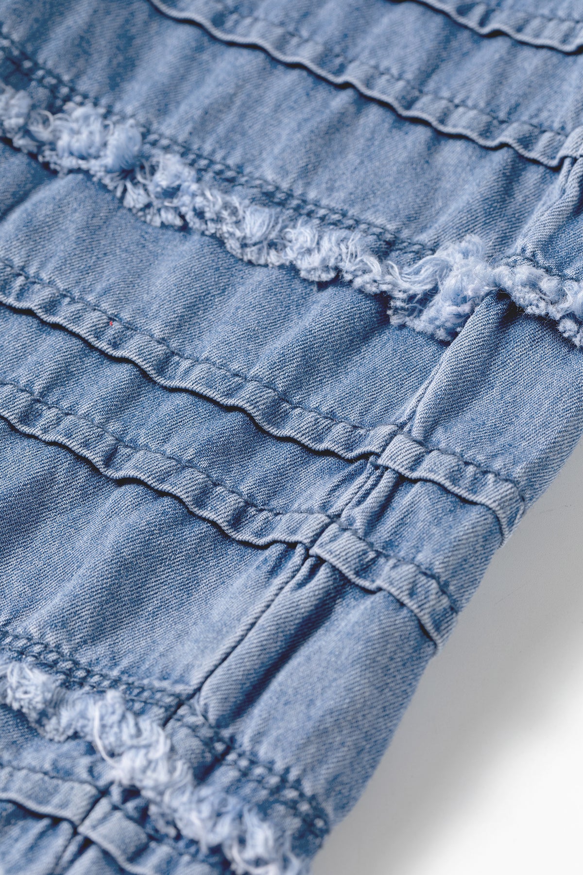 Dusk Blue Tiered Raw Edge Ruffled Plus Size Wide-Leg Denim Pants