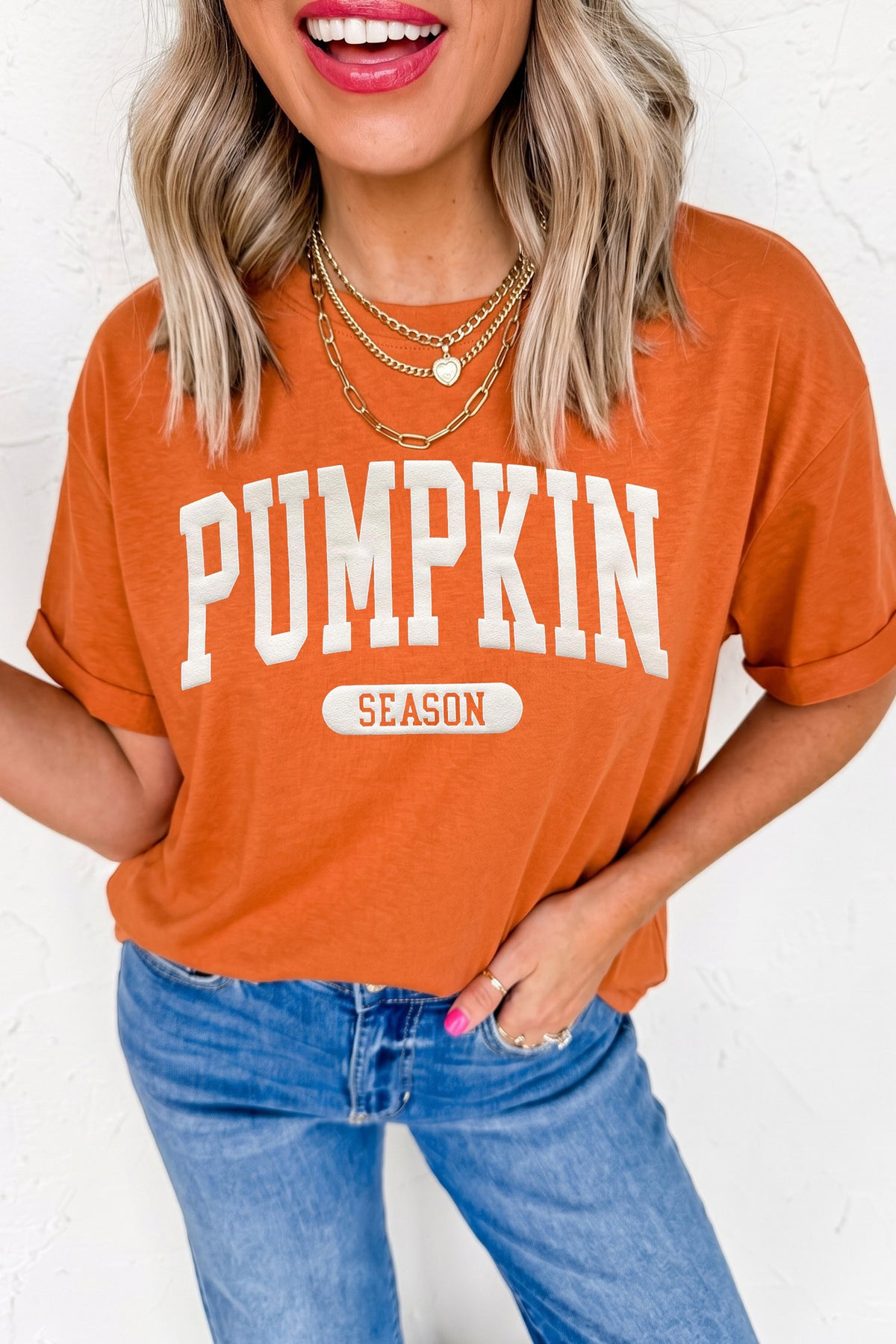 Orange PUMPKIN SEASON Letter Print Relaxed T-Shirt