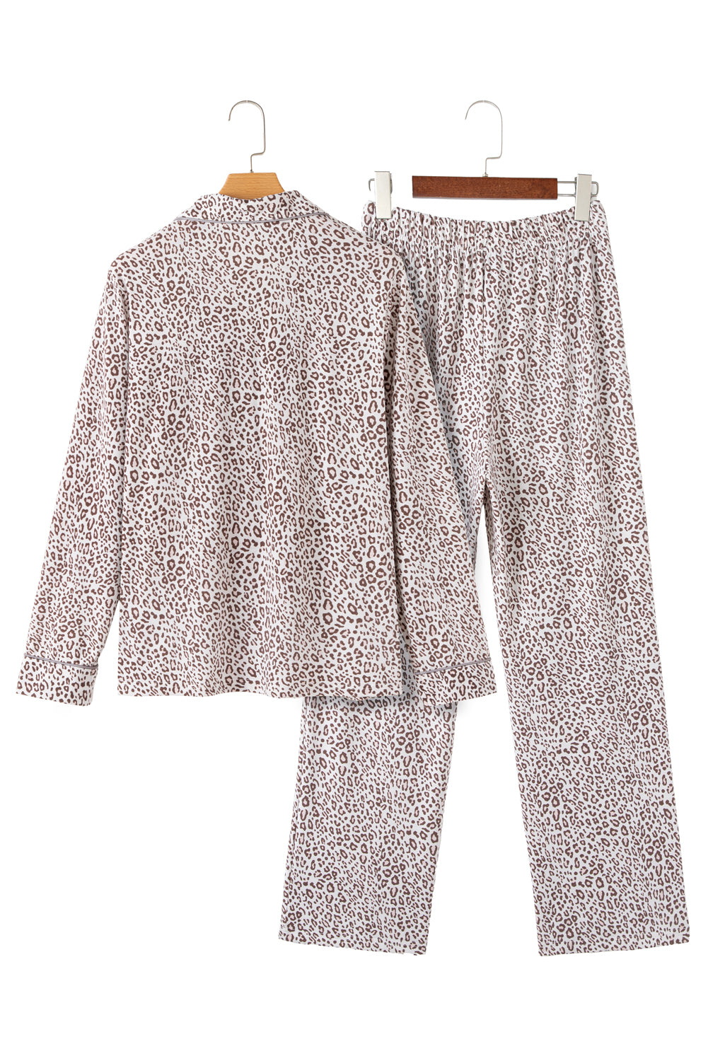 White Leopard Print Long Sleeve and Pants Pajama Set