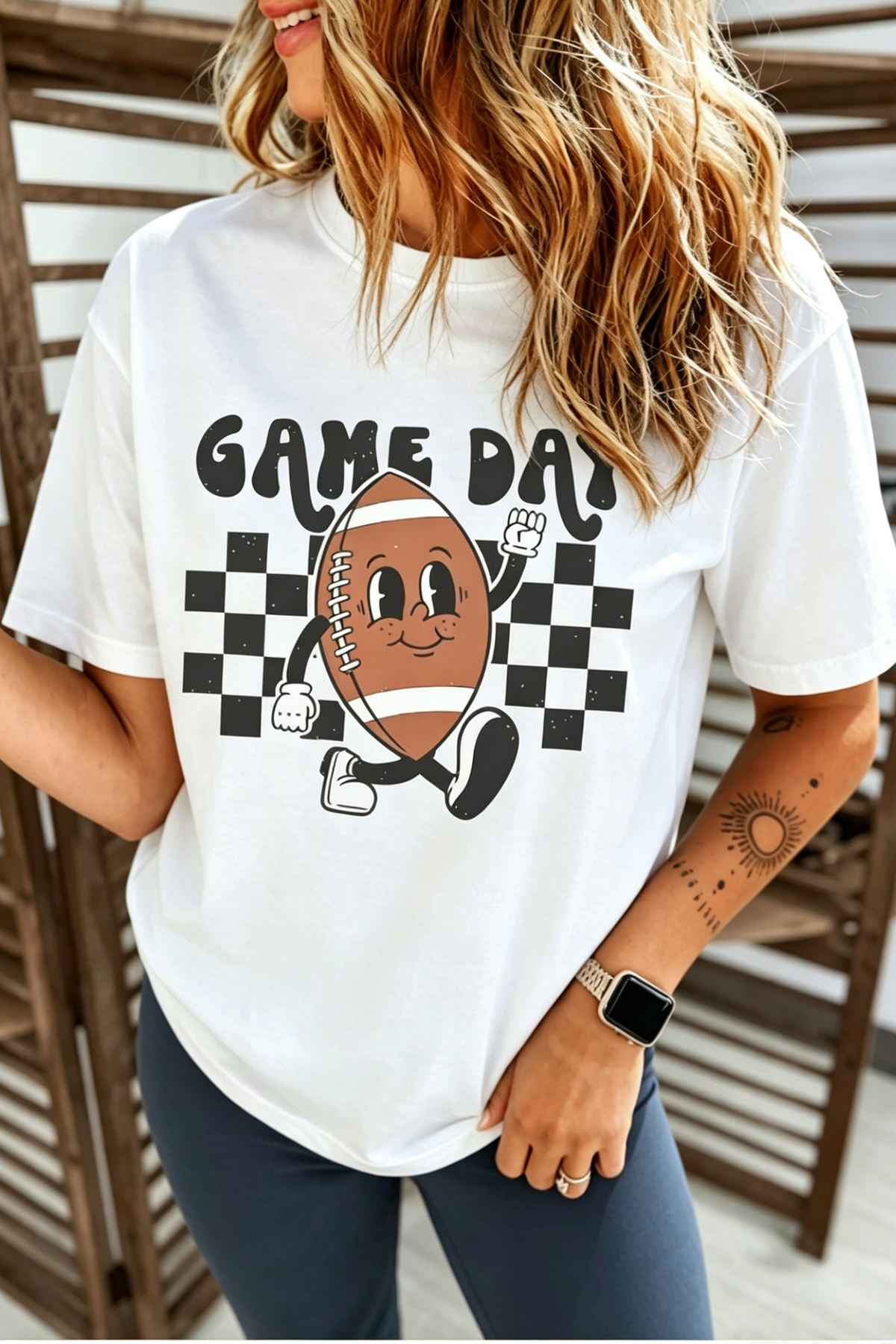 White Playful Game Day Football Printed T-Shirt