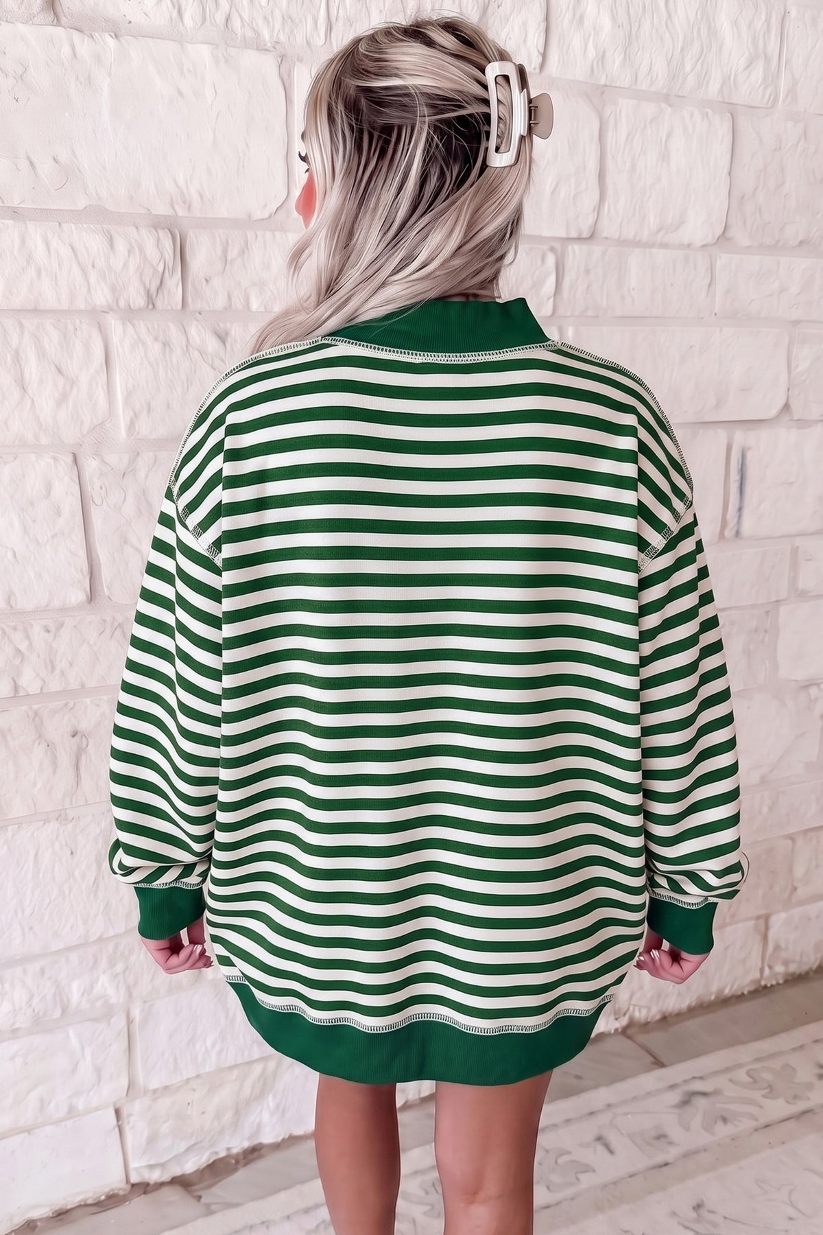 Red Stripe Christmas Slogan Mock Neck Oversized Sweatshirt