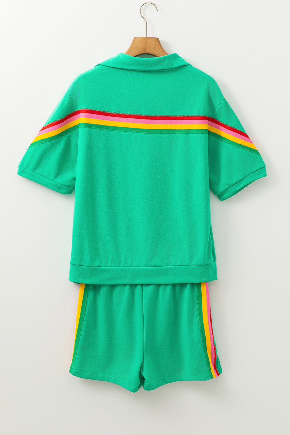 Sea Green Rainbow Colorblock Collared Short Sleeve Top Shorts Set