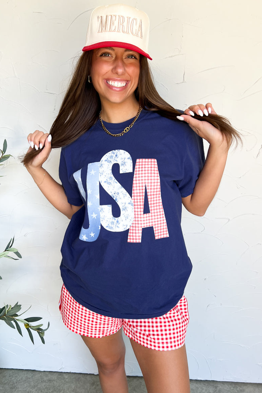 Blue USA Graphic July 4th Crew Neck T-Shirt