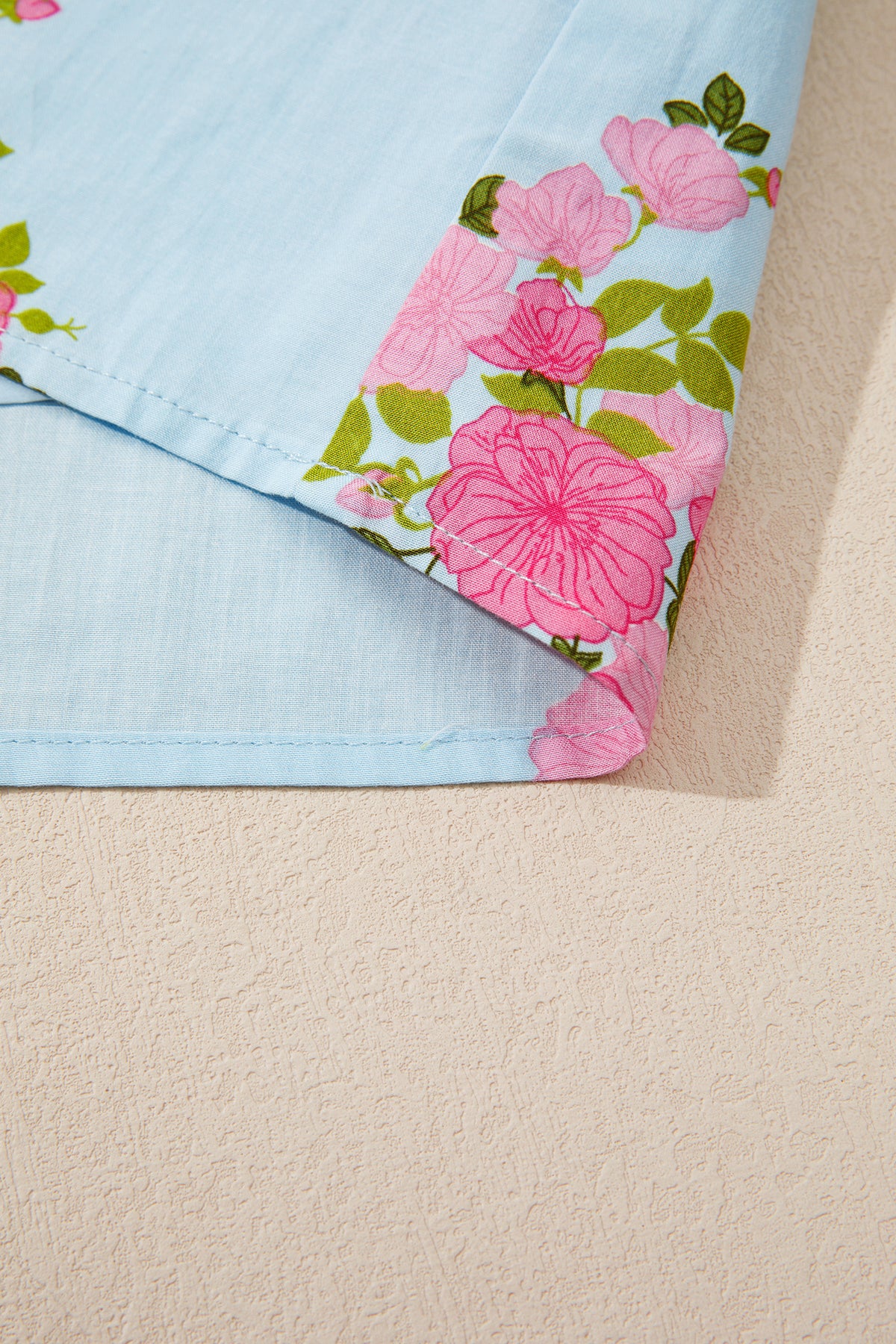 Sky Blue Floral Contrast Ricrac Detail Bubble Sleeve Dress