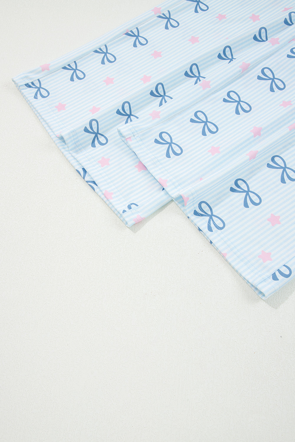 Sky Blue Stripe Bow Star Print Tied Detail Lounge Set