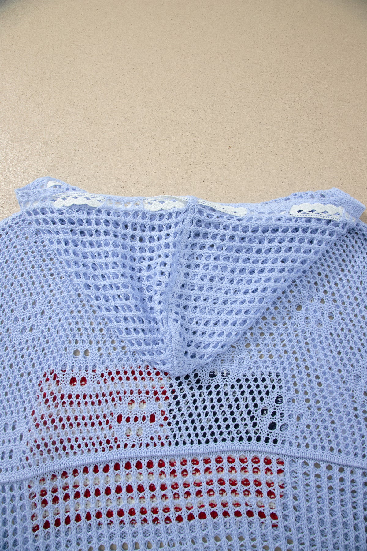 Beau Blue Hollow Out Crochet Knit American Flag Patched Sweater Hoodie