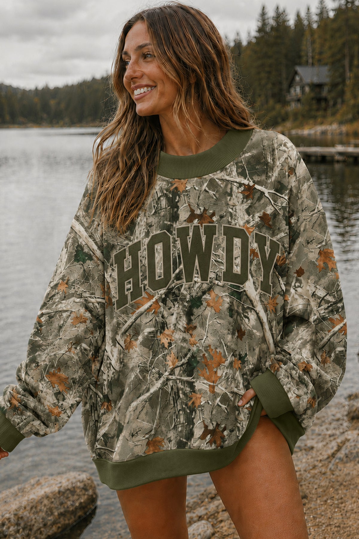 Beige Western Mallard Letter Print Sweatshirt