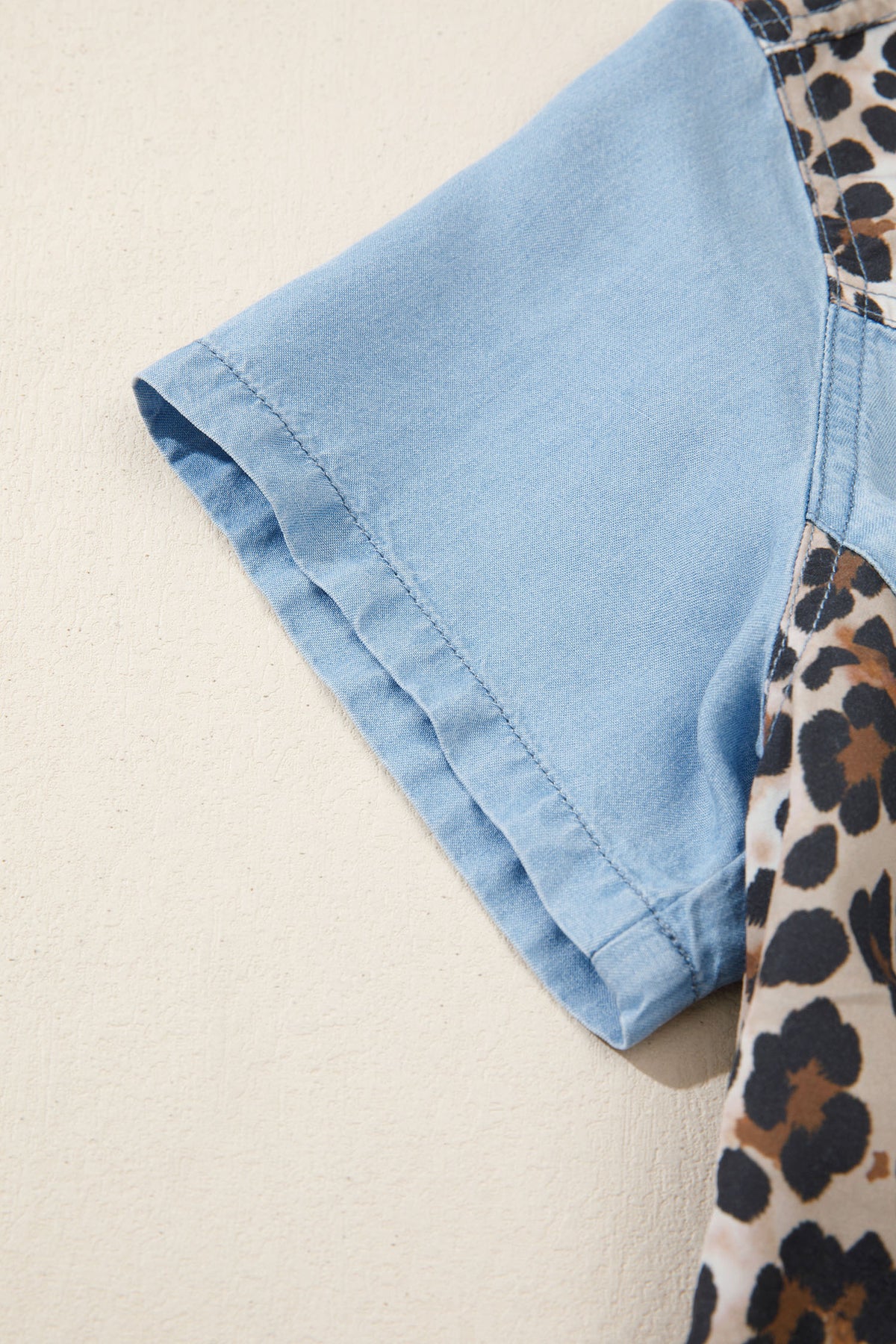 Myosotis Denim Color Block Leopard Patchwork T Shirt Mini Dress
