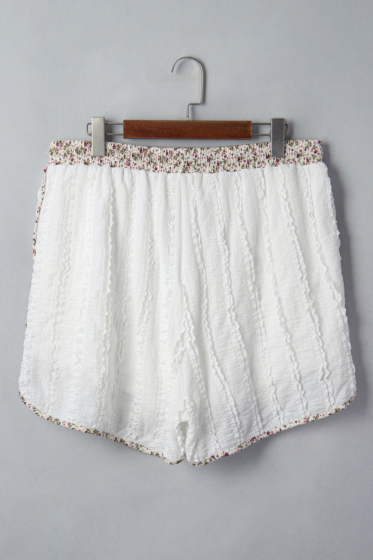 White Textured Lace Floral Star Patch Drawstring Casual Shorts