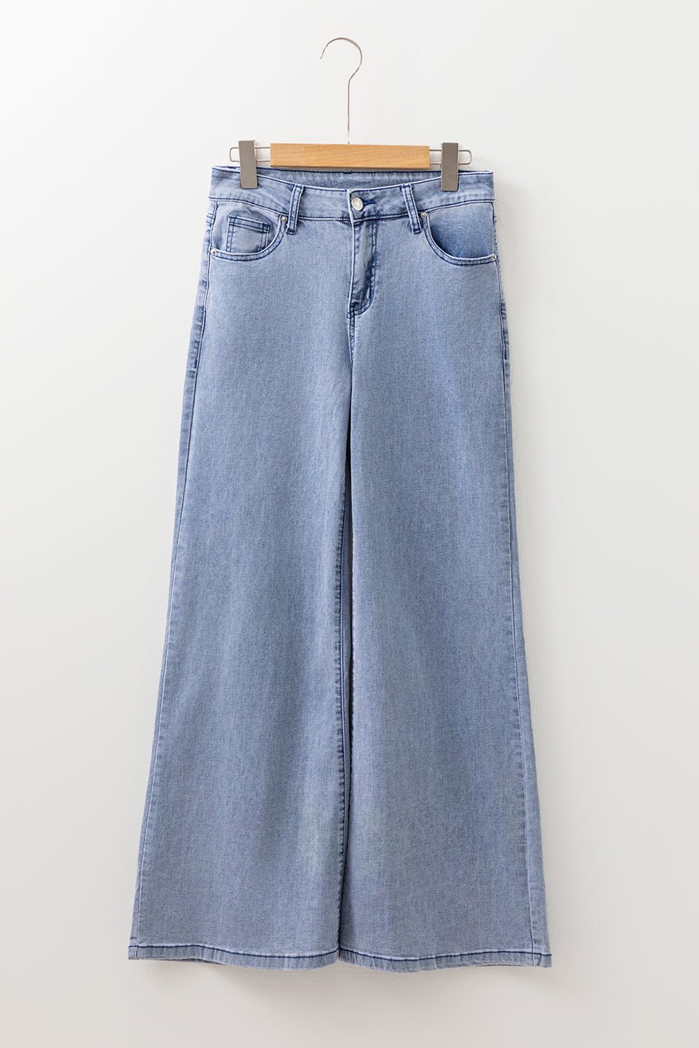 Beau Blue High Waist Button Zip Fly Bell Bottom Jeans