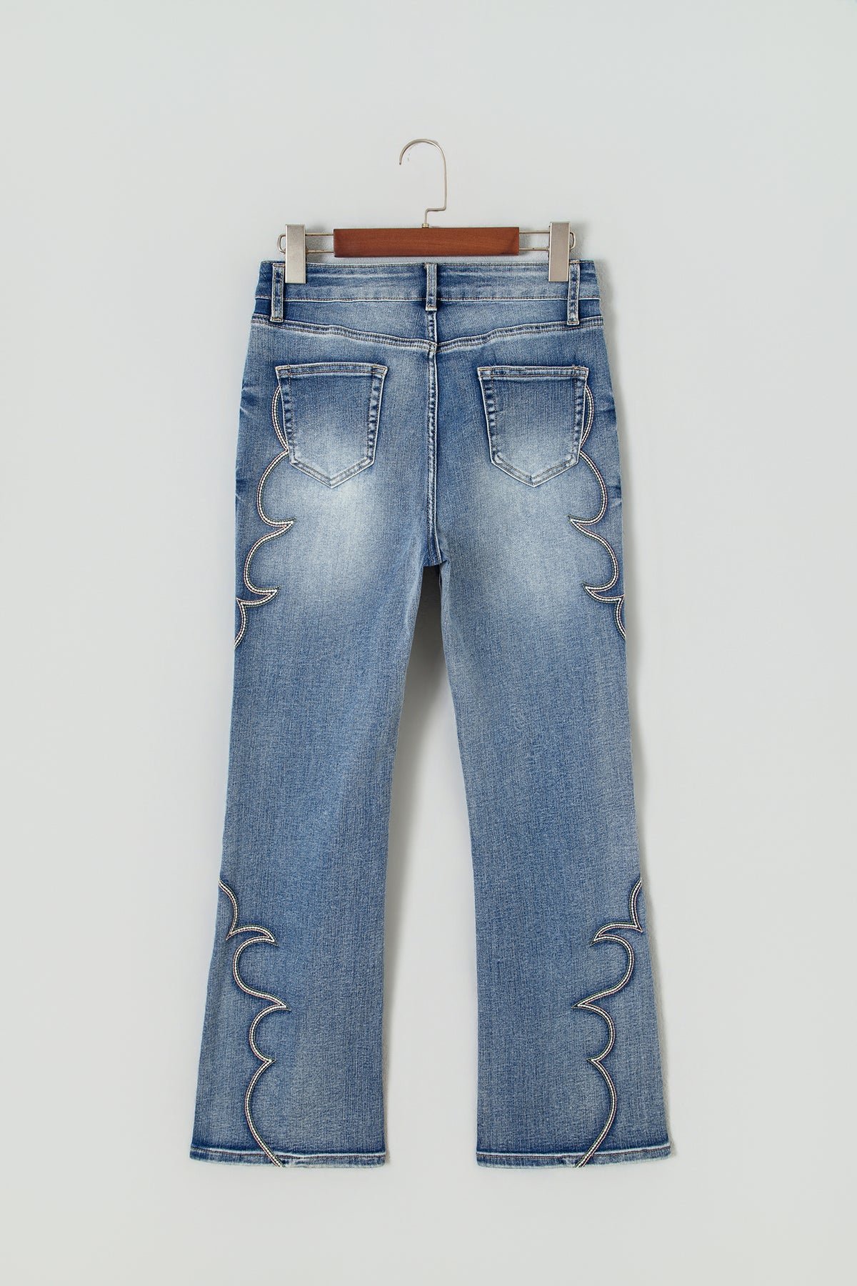 Blue Western Embroidered Flare Full-Length Jeans