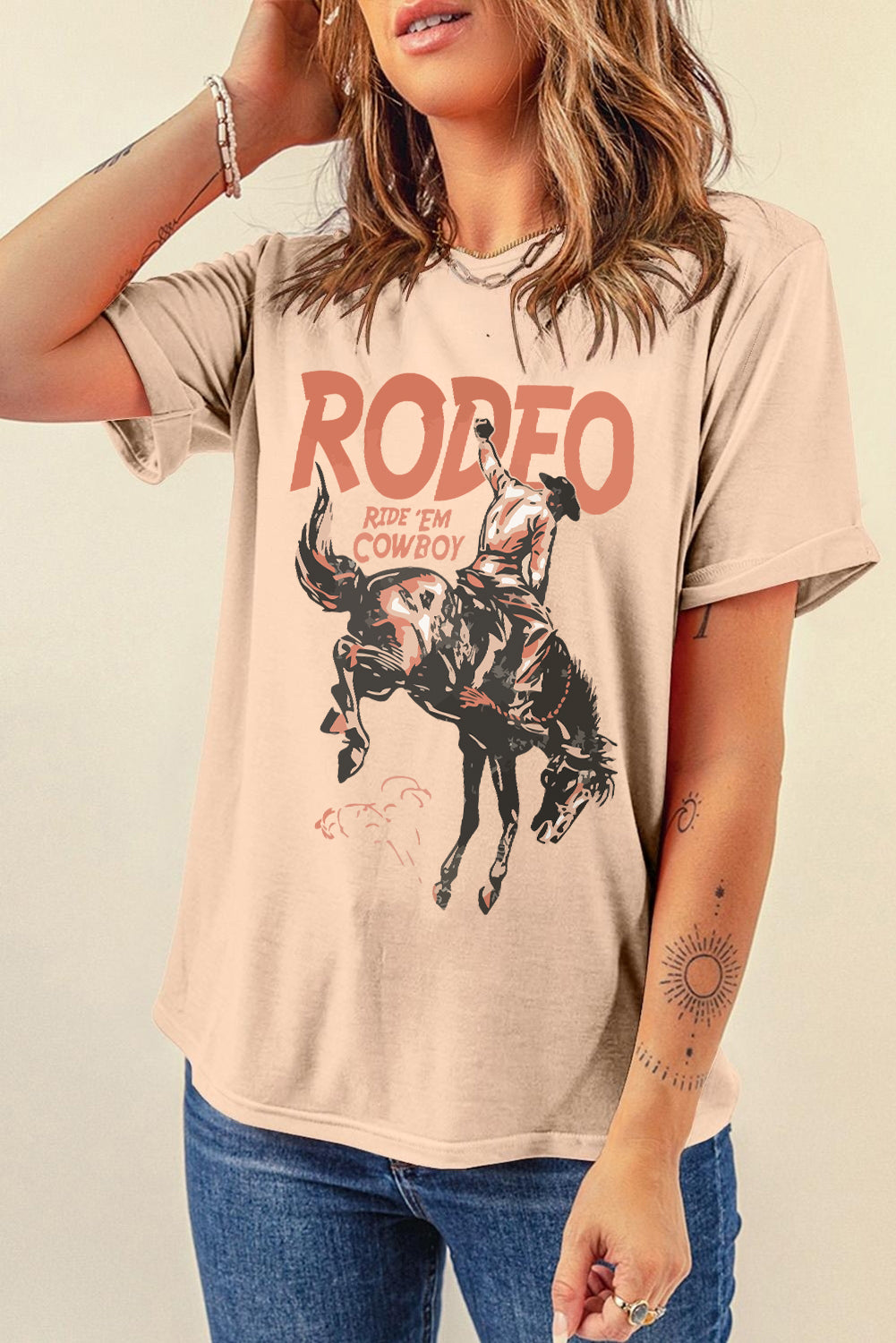 Khaki RODEO Cowboy Graphic Crewneck T-Shirt