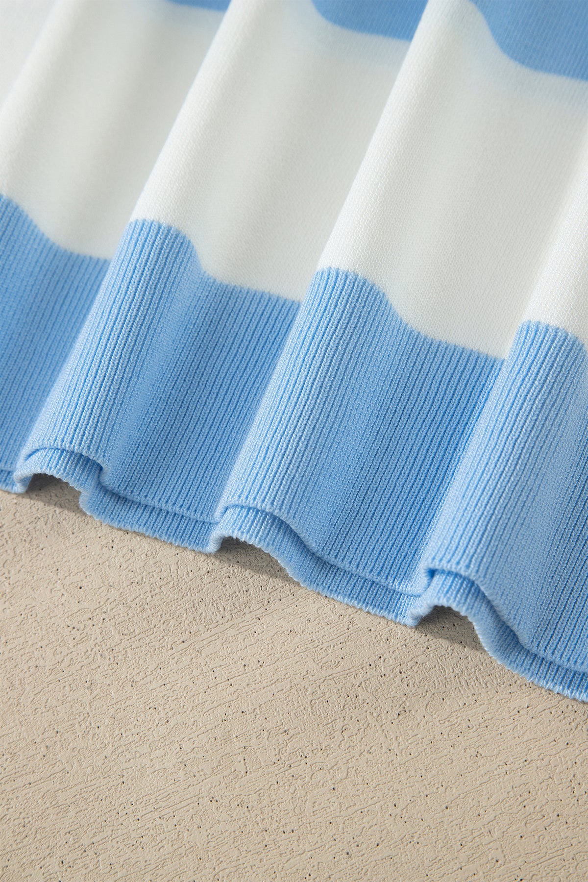 Sky Blue Stripe Color-Block Plus Size Short-Sleeve Sweater