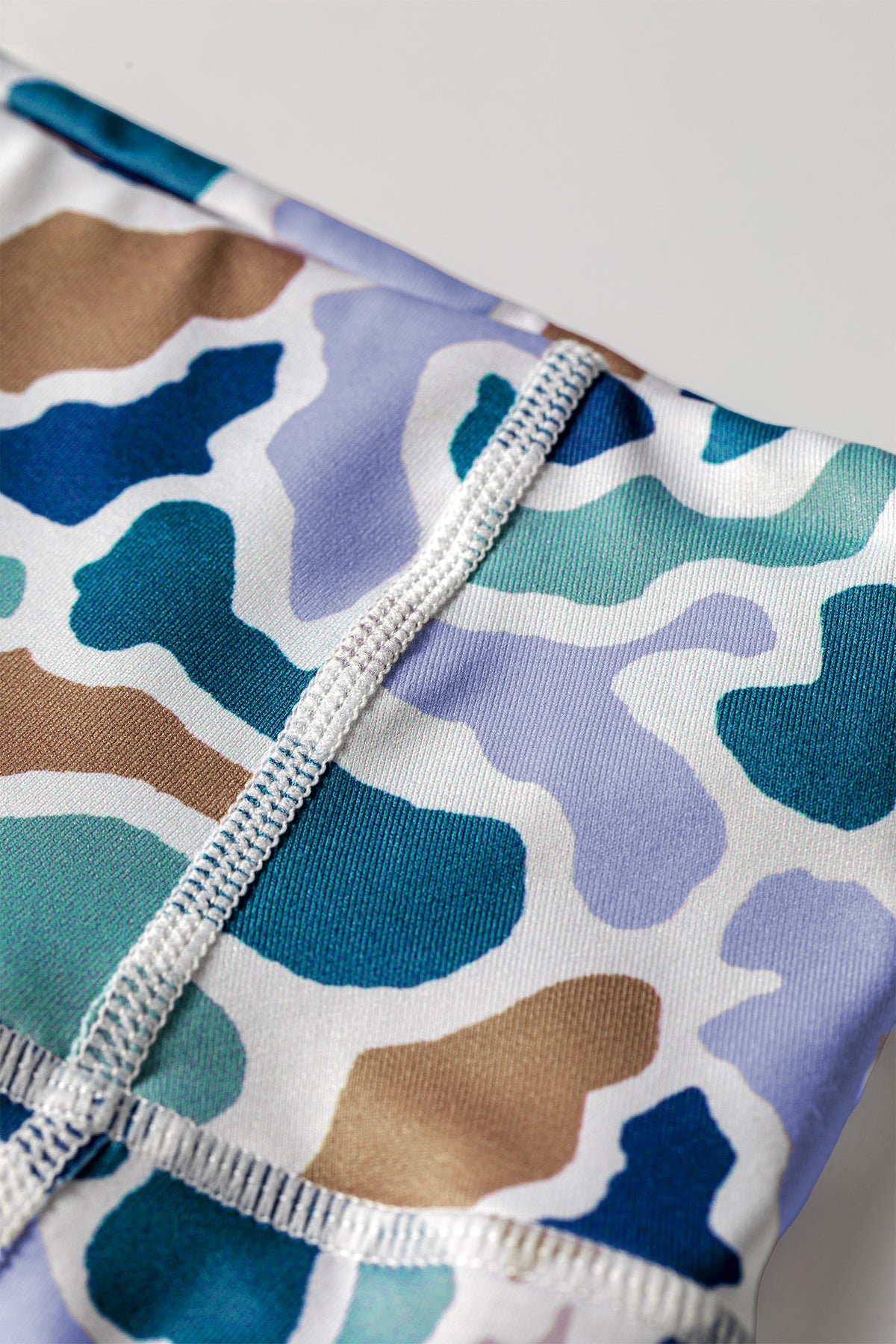 Sky Blue Abstract Camo Printed Seam Biker Shorts