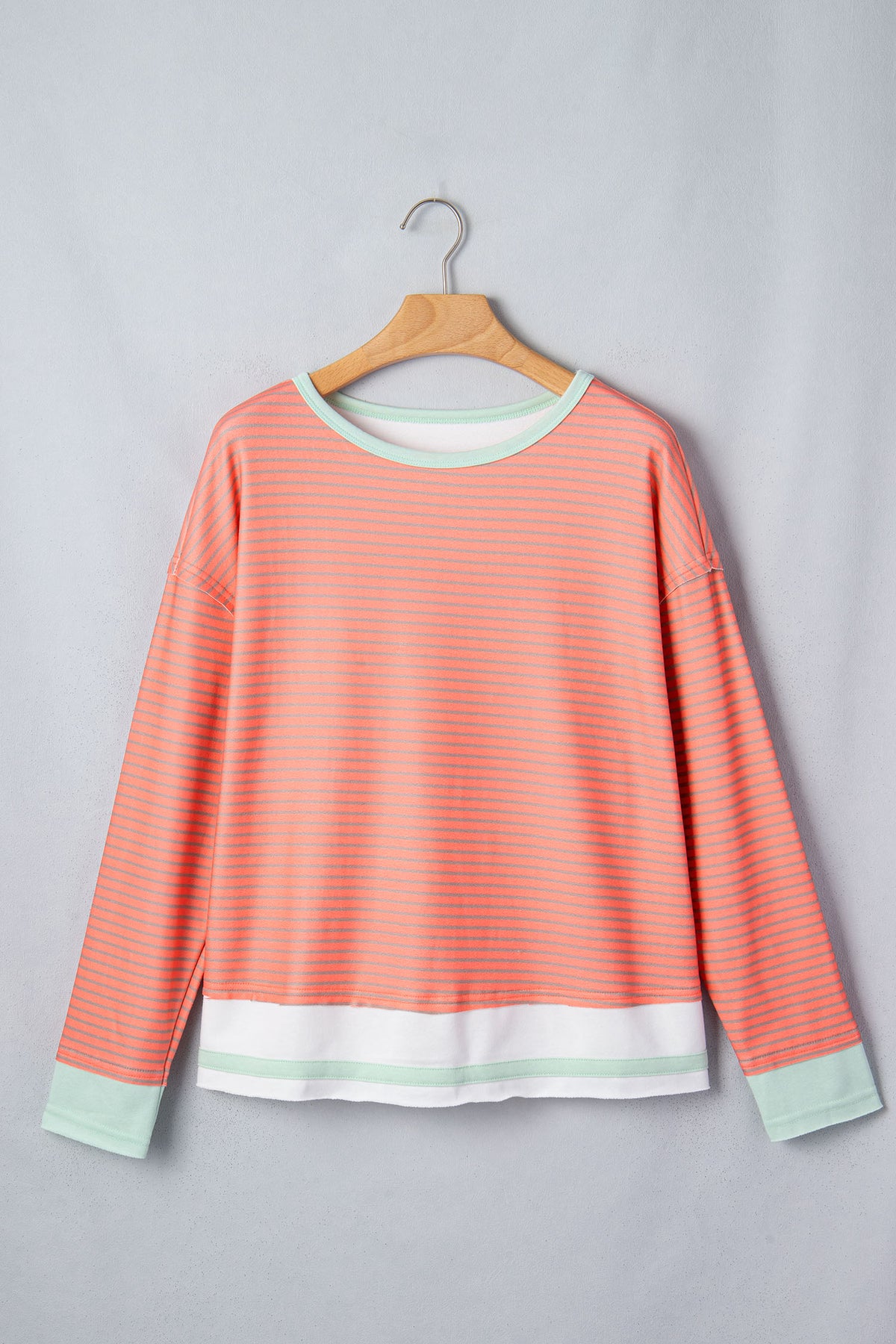 Orange Stripe Colorblock Raw Seam Long Sleeve Top