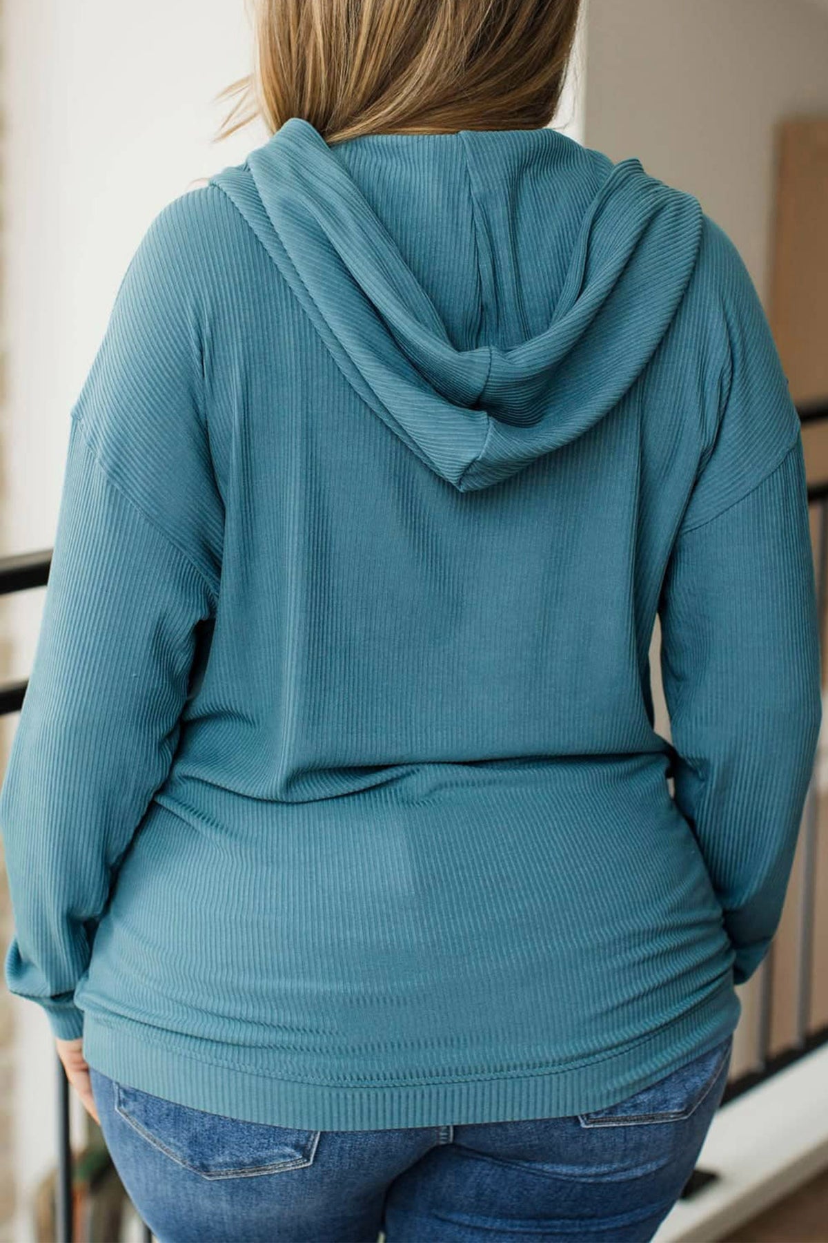 Lapis Ribbed Drop-Shoulder Long-Sleeve Plus Size Blouse