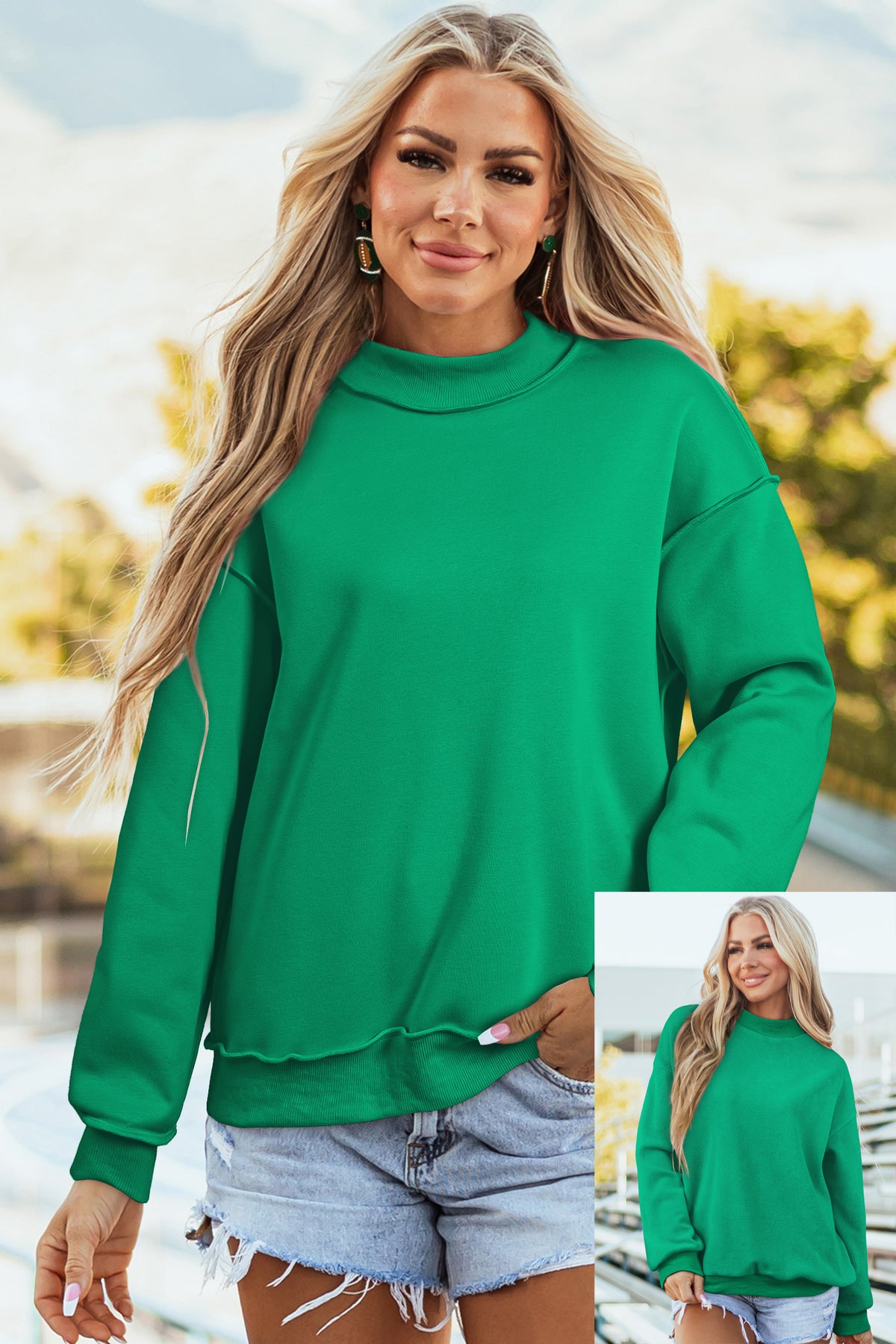 Bluing Oversize Reversible Mock Neck Sweatshirt
