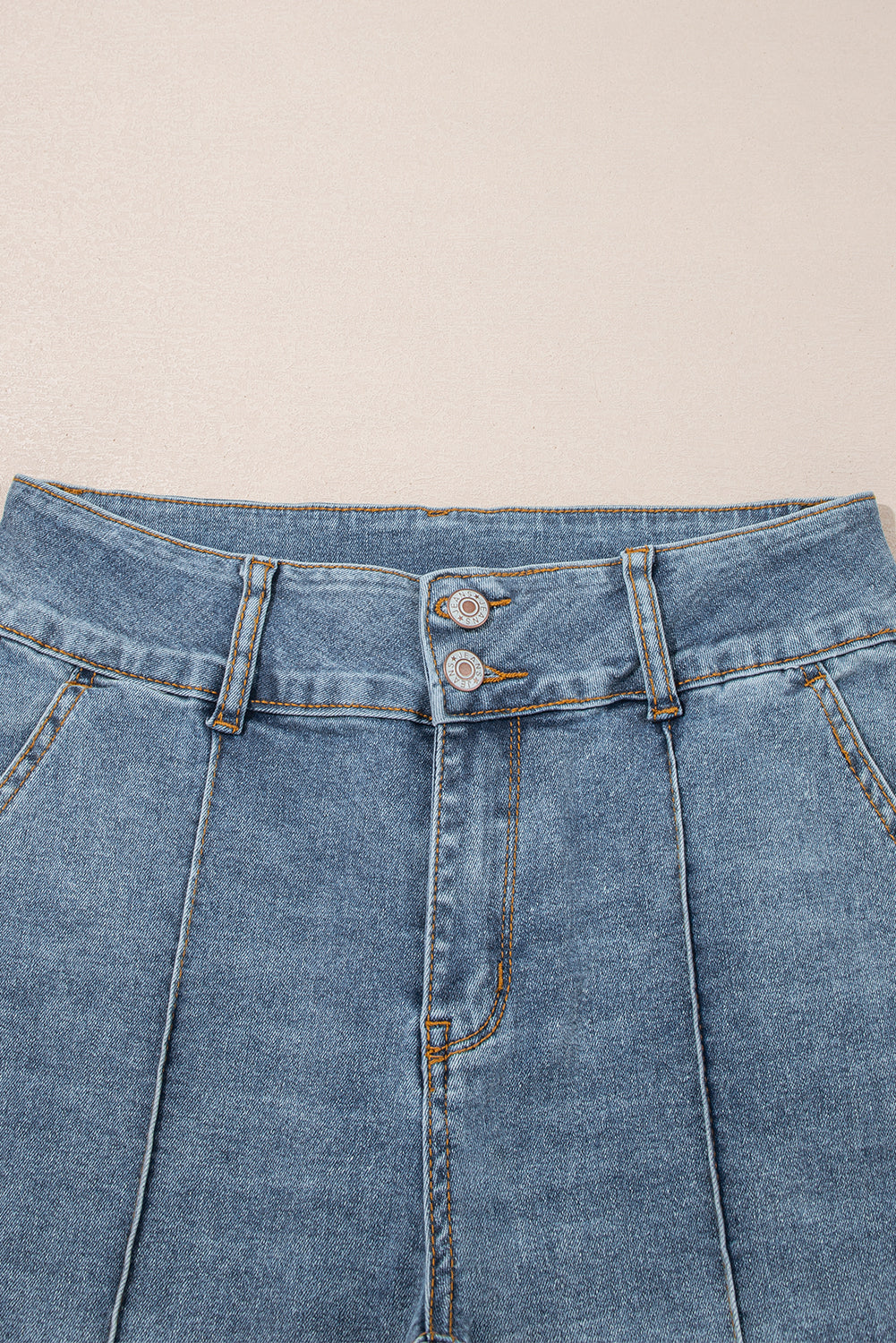 Dusk Blue 2 Button High Waist Piping Trim Bootcut Jeans