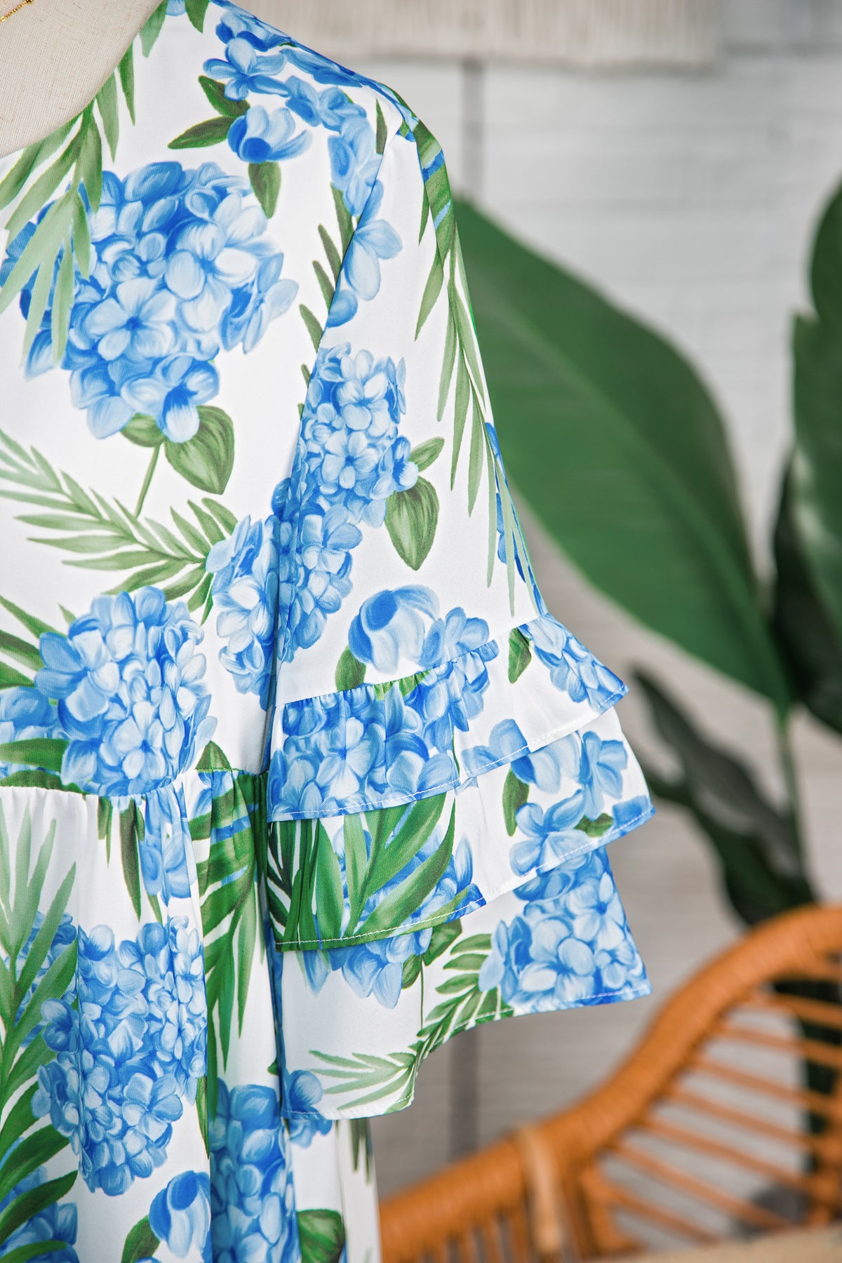 Blue Floral Ruffle Bow Mini Dress