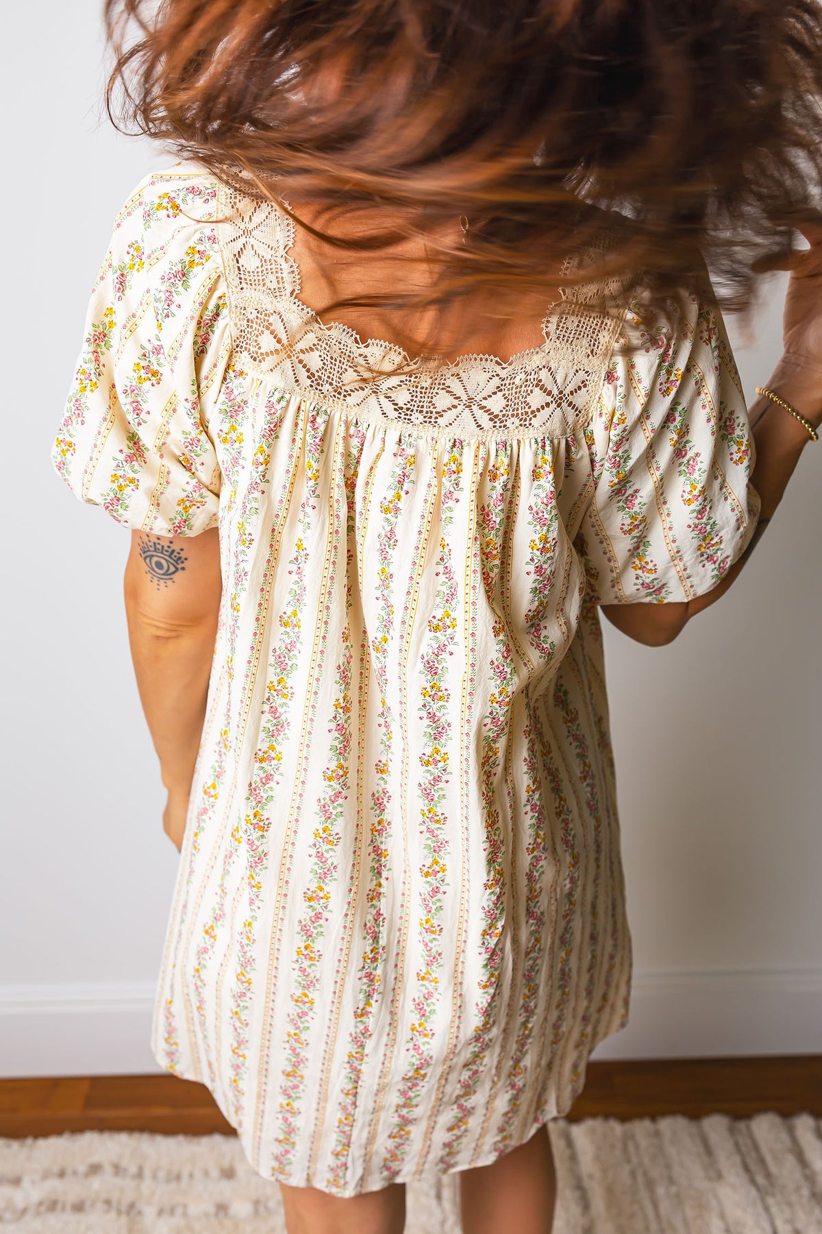 Multicolour Floral Bow Lace Mini Dress