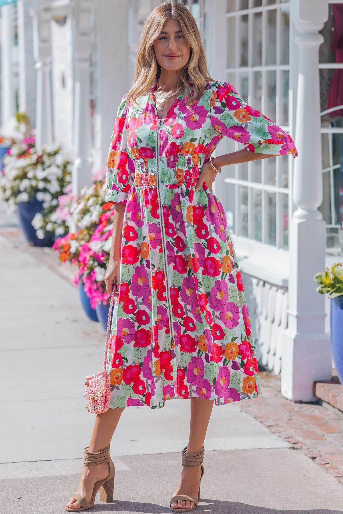 Rose Floral V-Neck Dress