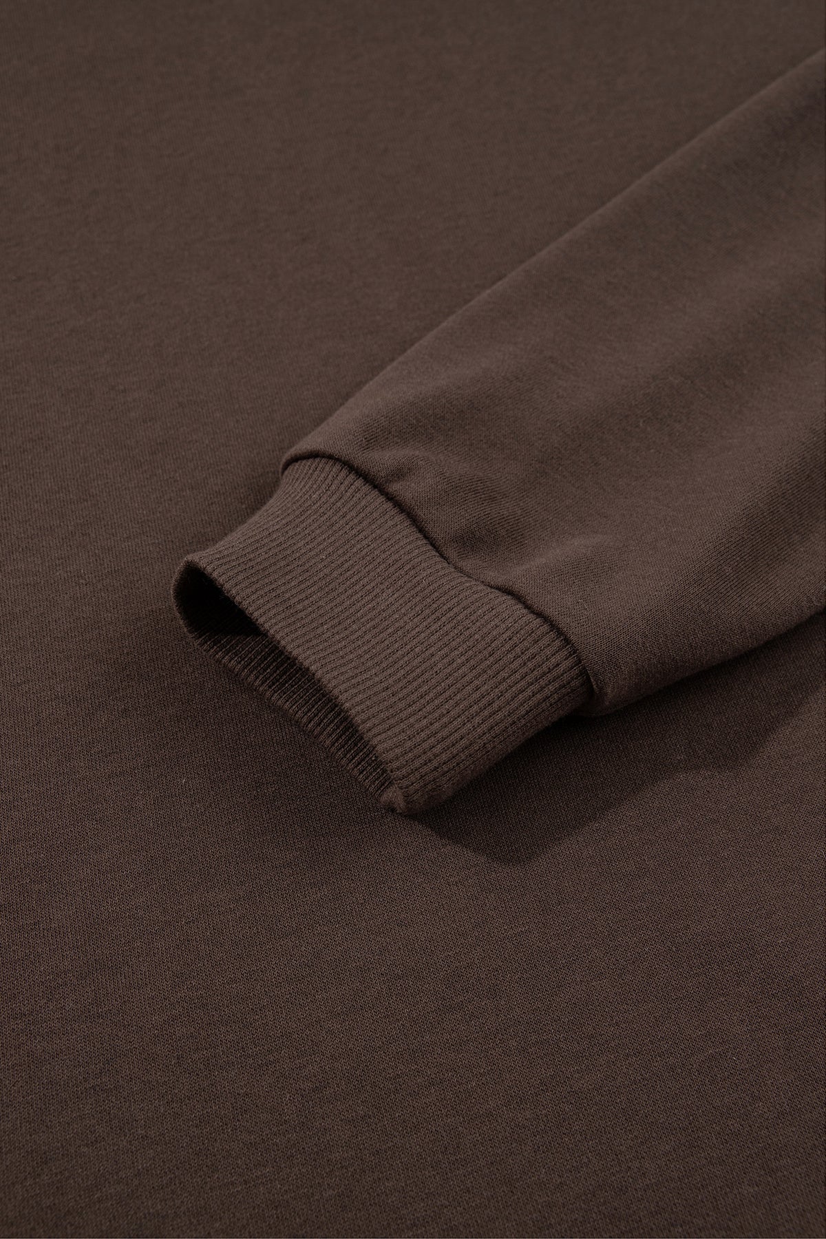 Coffee Solid Color High Neck Lace Splicing Hem Sweatshirt