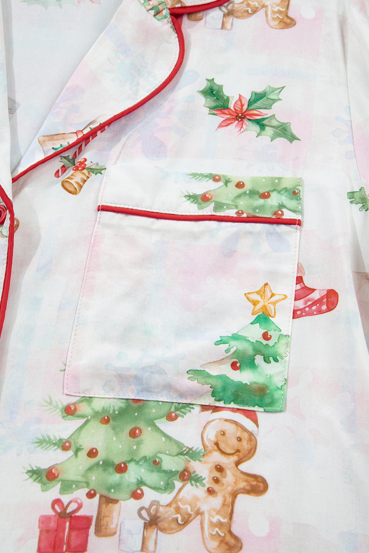 Pink Plaid Gingerbread Man Christmas Print Long Lounge Set