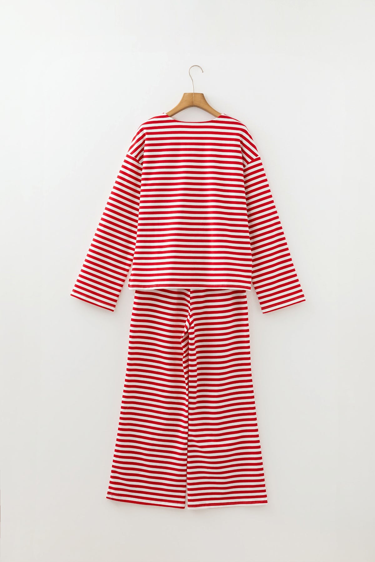 Red Stripe Drop Shoulder Long Sleeve Top Lounge Pants Set