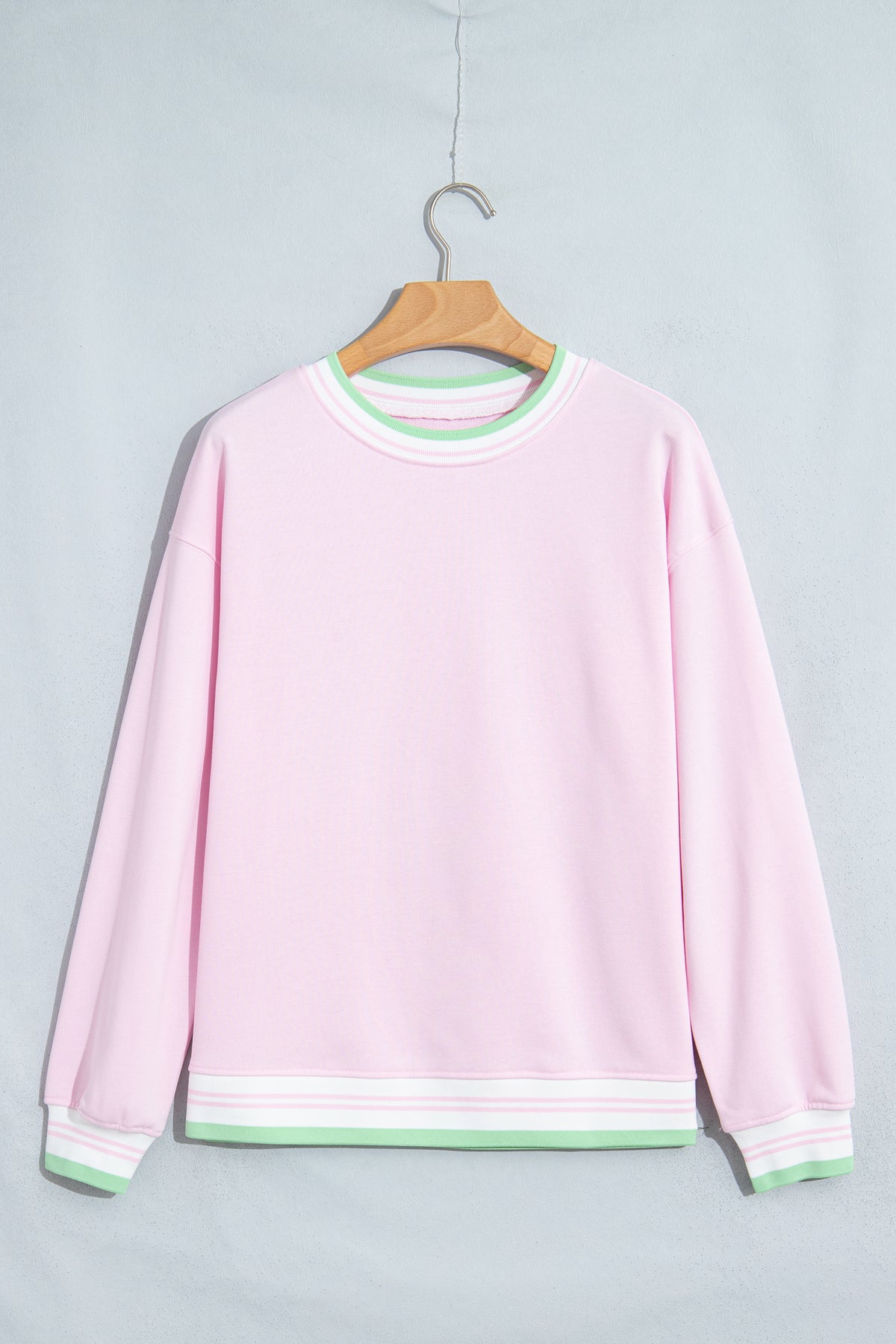 Bright Green Contrast Striped Trim Sweatshirt