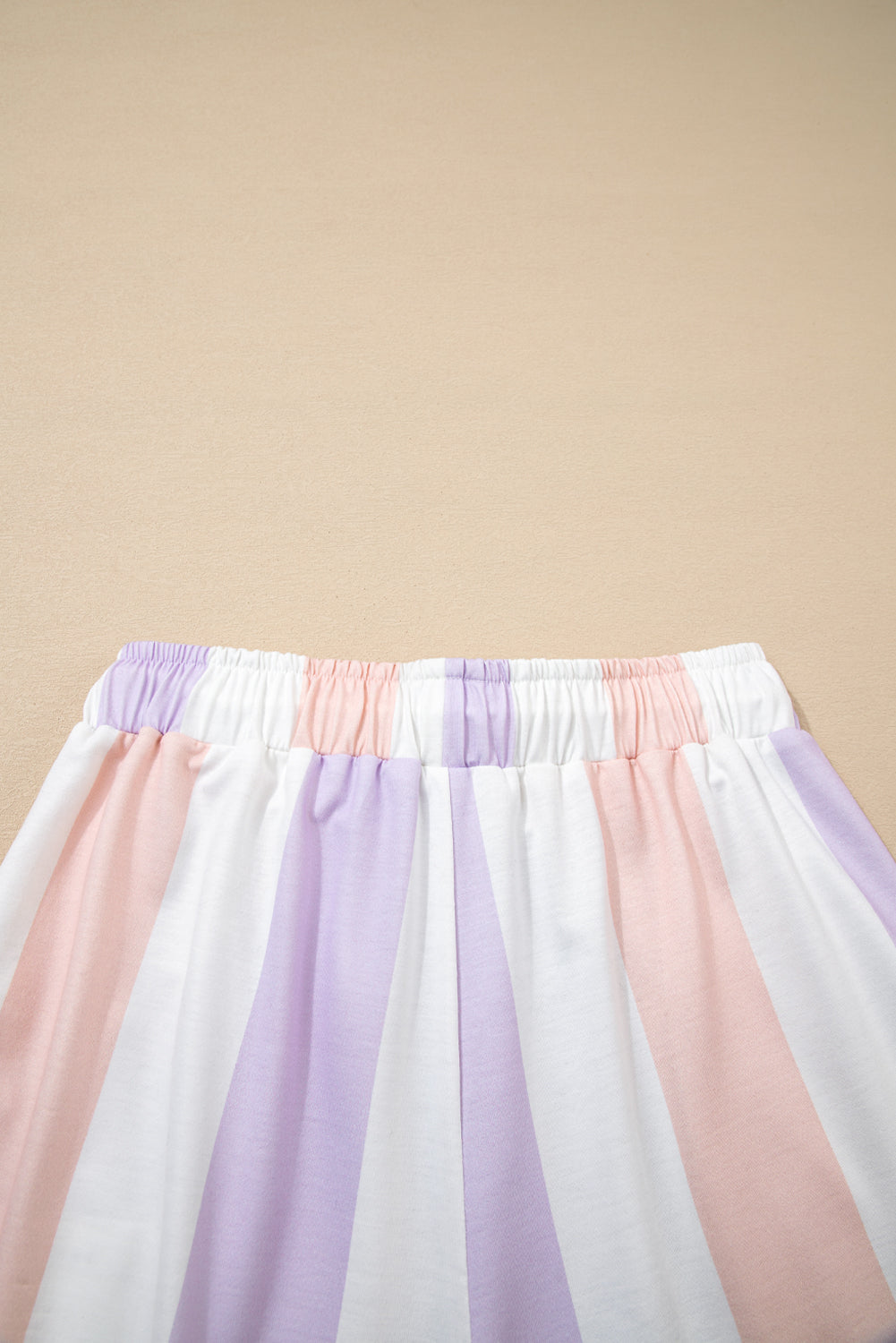 Purple Stripe Multicolored Print Drawstring Pants with Side Pockets