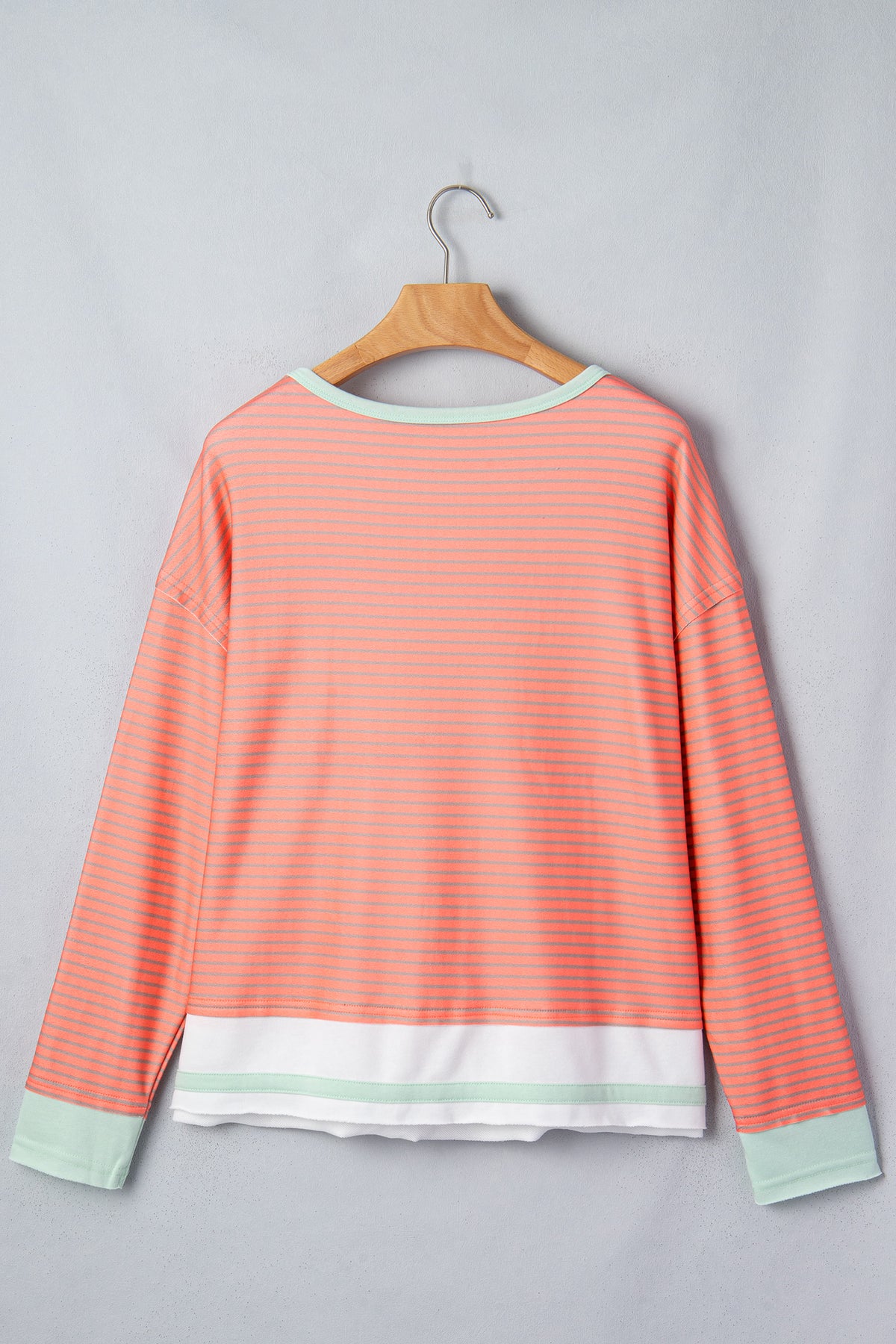 Orange Stripe Colorblock Raw Seam Long Sleeve Top