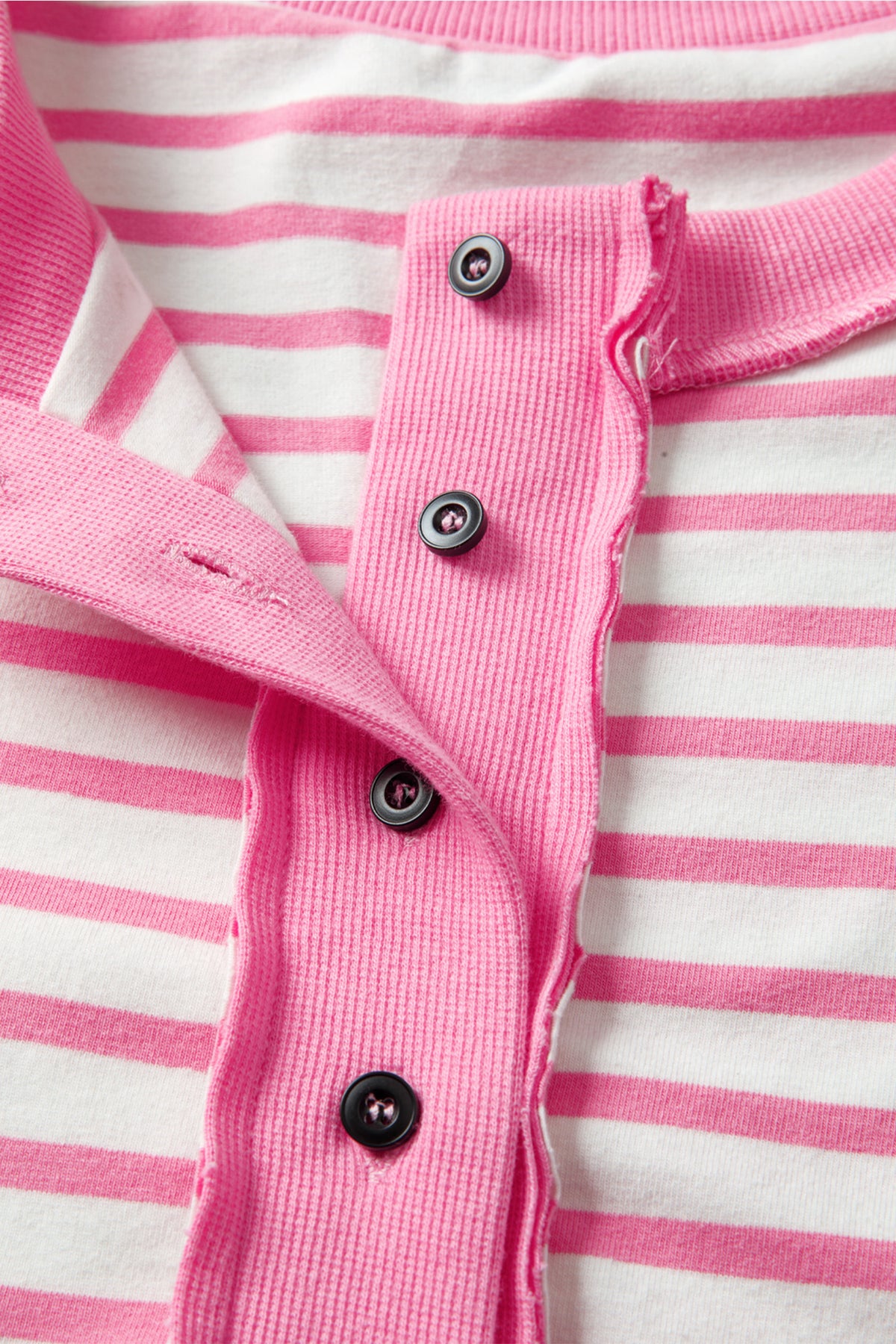 Pink Stripe Half Placket High Low Short Sleeve Top