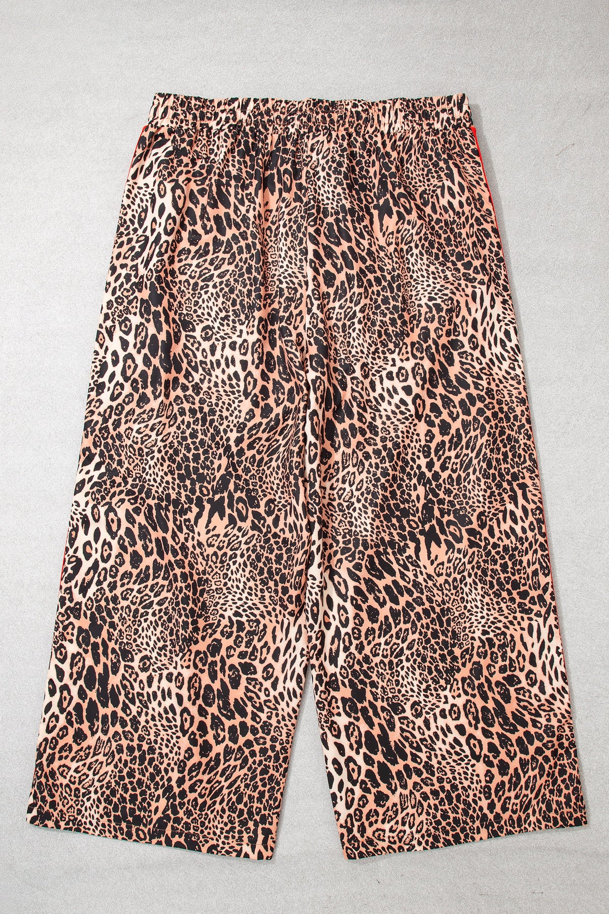 Khaki Leopard Print Color-Block Side Stripes Wide-Leg Full-Length Plus Size Pants