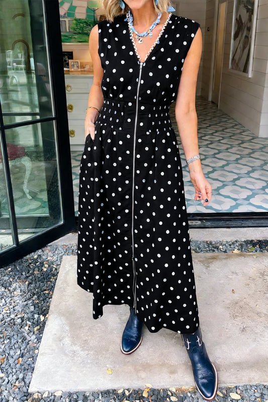 Black Polka Dot V-Neck Maxi Dress