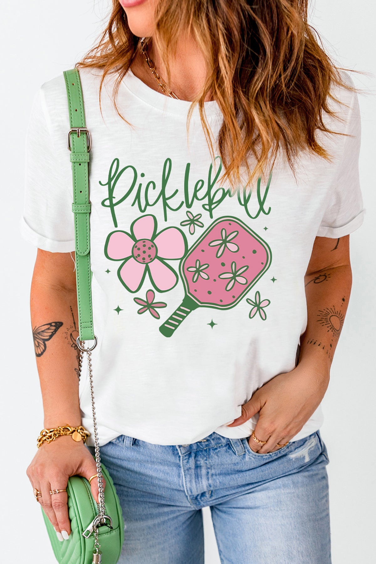 White Pickleball Sweet Flower Printed T-Shirt