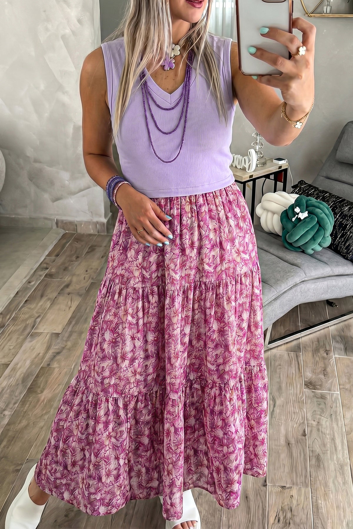 Purple Floral V-Neck Maxi Dress