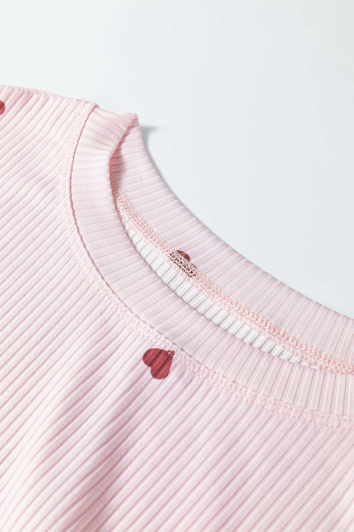 Light Pink Valentine Heart Print Ribbed Knit Short Lounge Set