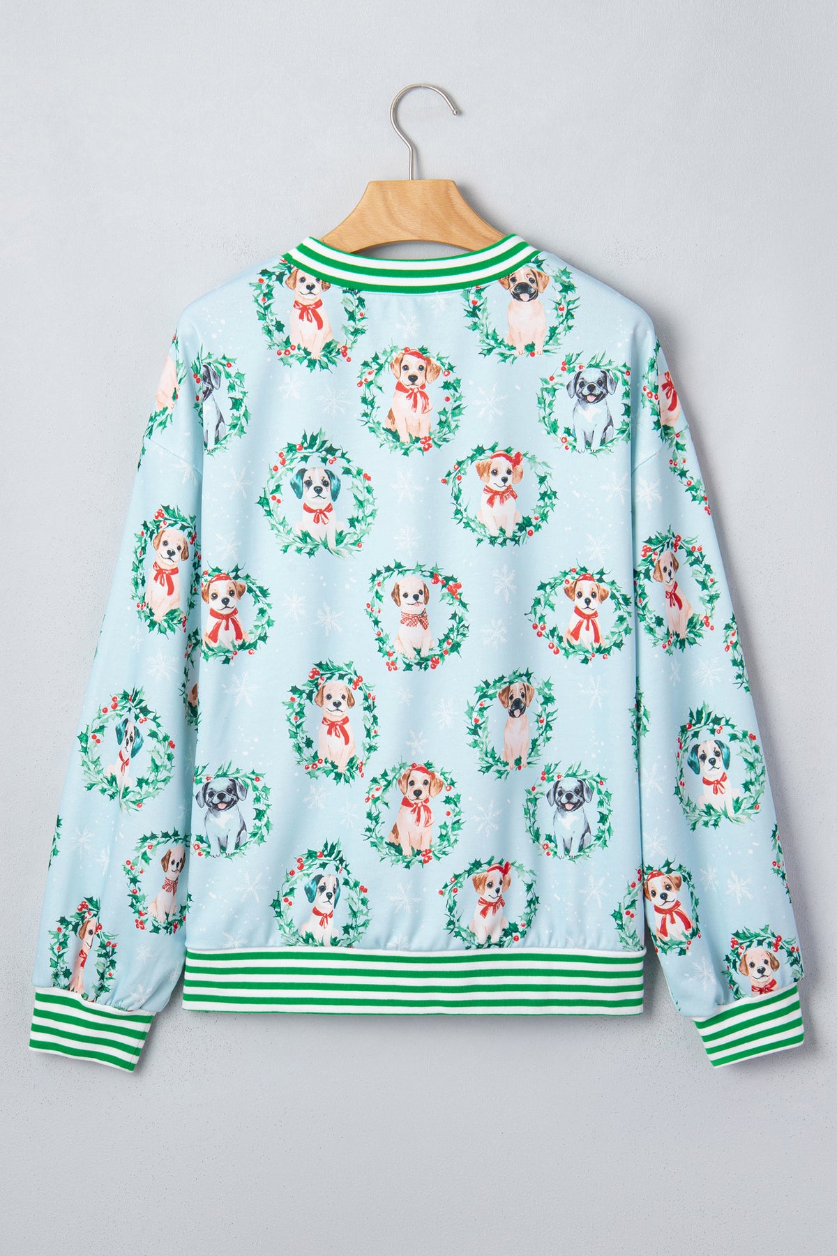 Sky Blue Abstract Dog Print Ribbed Cuff Round Neck Sweatshirt