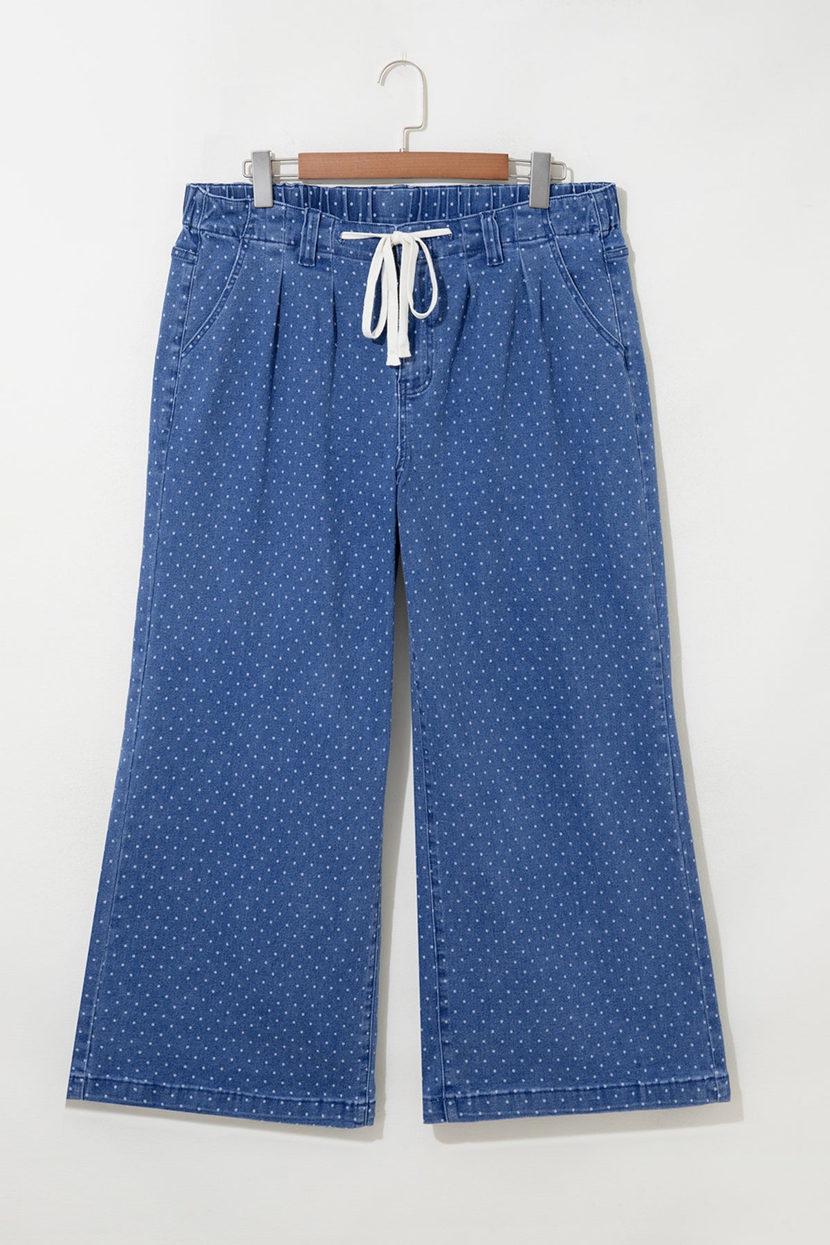 Sky Blue Polka Dot Wide-Leg Full-Length Shift Silhouette Plus Size Jeans