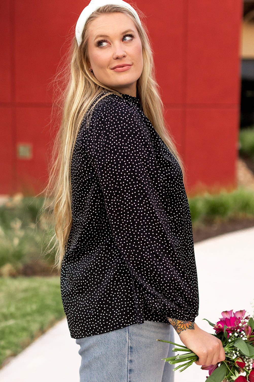 Black Plus Size Leopard Print Notch V-Neck Blouse