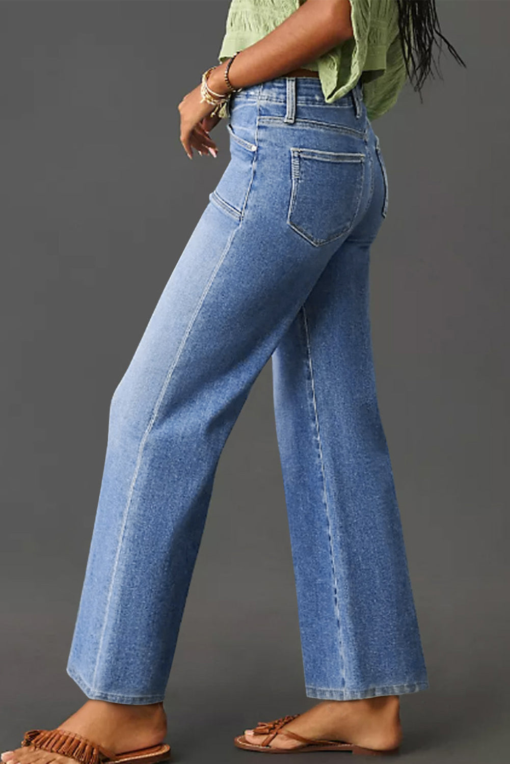 Dusk Blue Loose Straight Leg Cropped High Waist Jeans