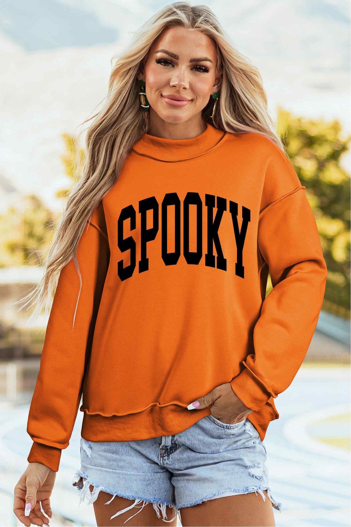 Carrot Oversized Halloween Print Mock Neck Reversible Sweatshirt