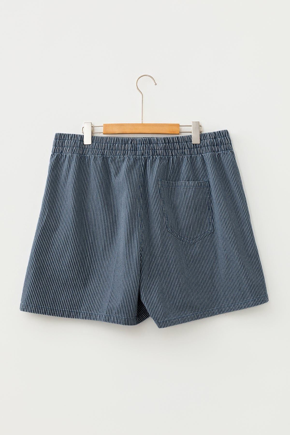 Sky Blue Stripe Plus Size Contrast Drawstring Elastic-Waist Denim Shorts