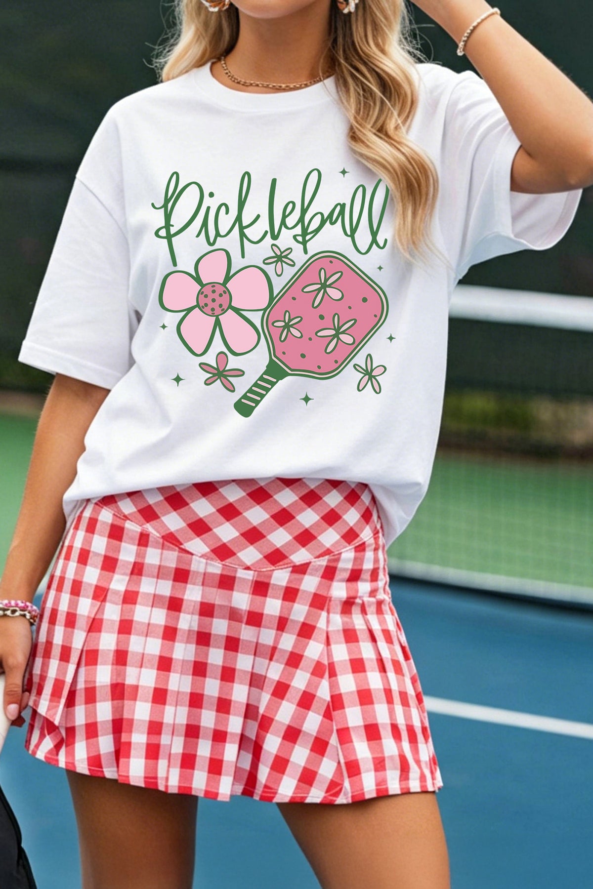 White Pickleball Sweet Flower Printed T-Shirt