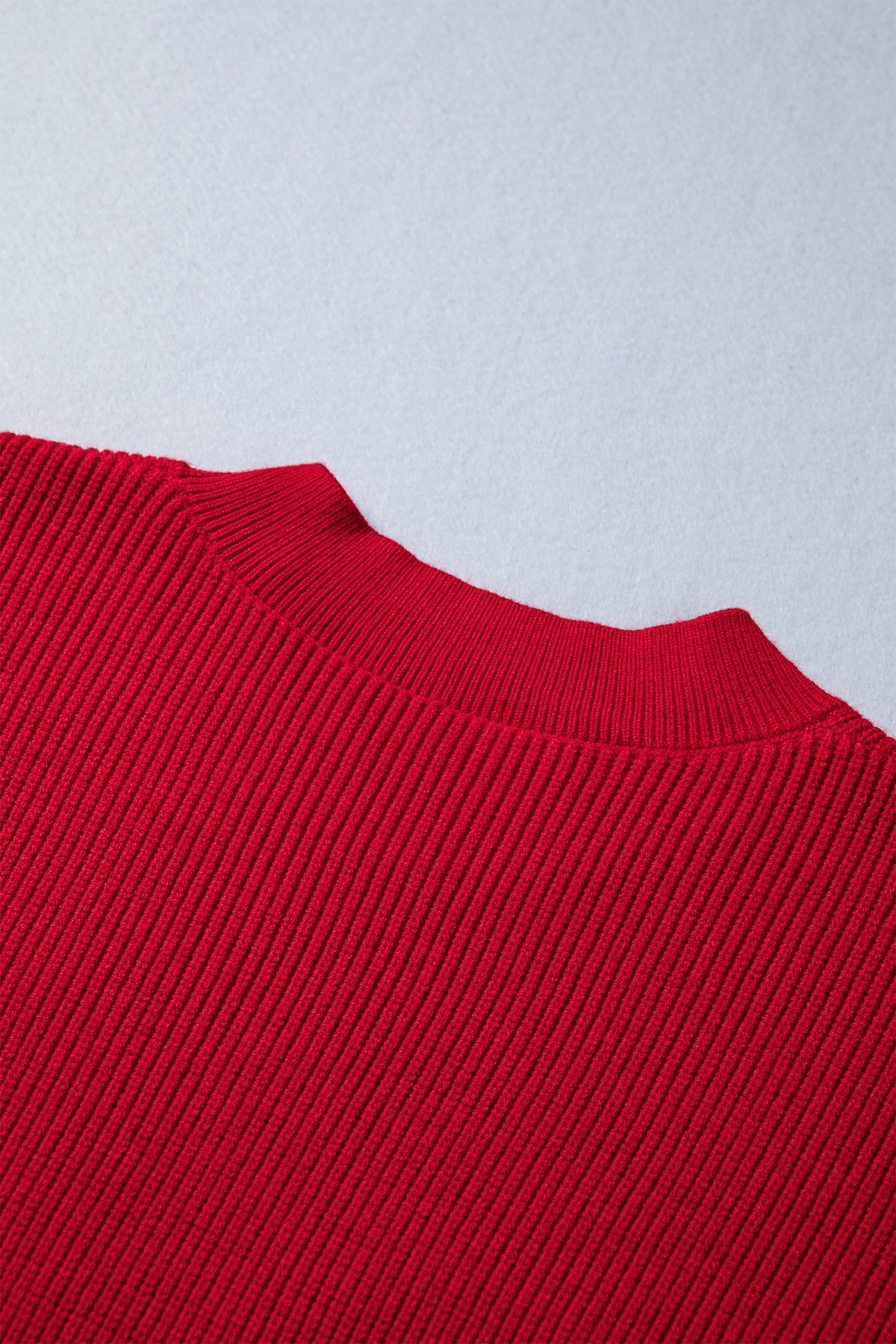 Fiery Red Bow Embroidered Graphic Ribbed Sweater Top