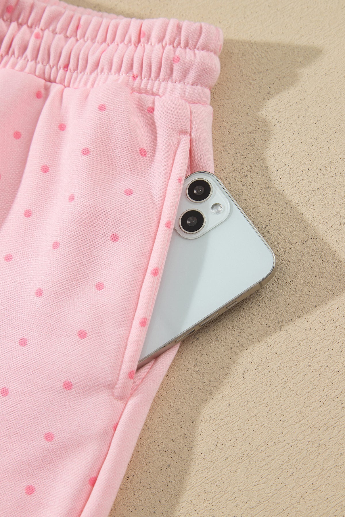 Pink Polka Dot Printed Oversized Hoodie Casual Shorts Set